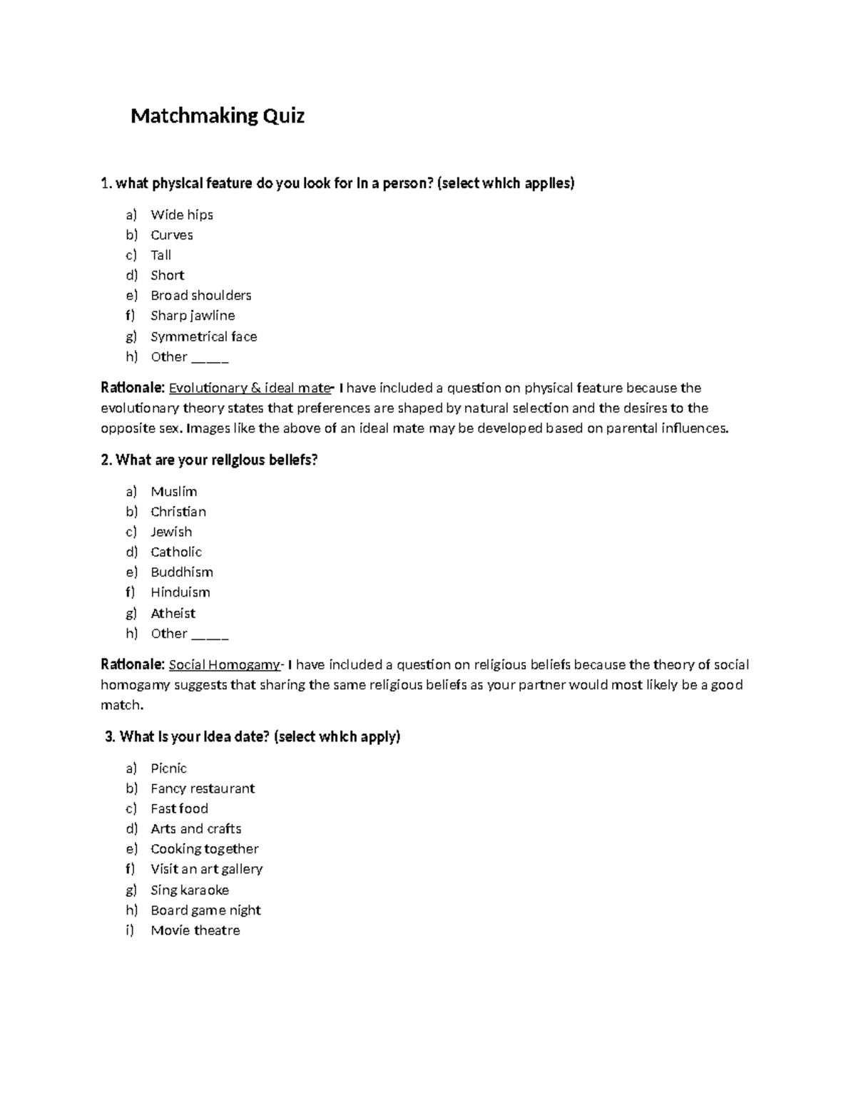 Matchmaking Quiz in Social Work Concepts: Understanding Preferences ...