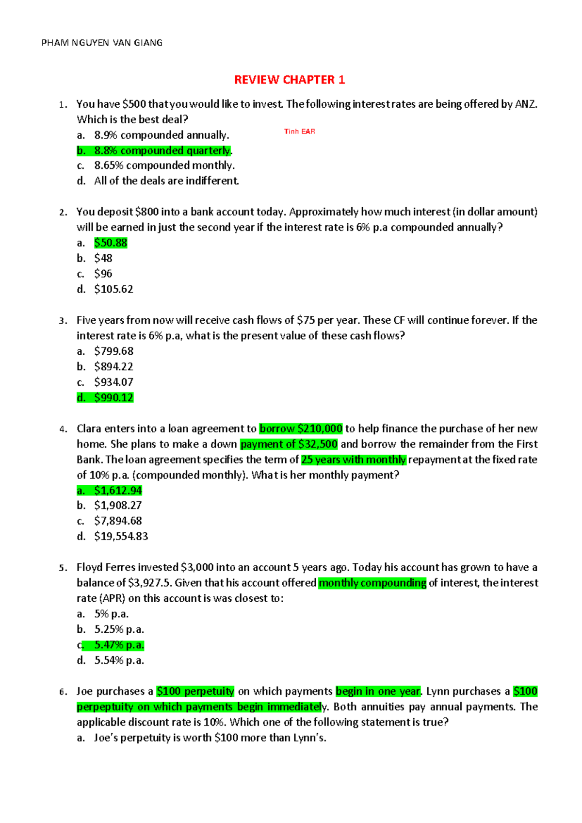 Review of Chapter 1 - Financial Concepts and Questions - Studocu