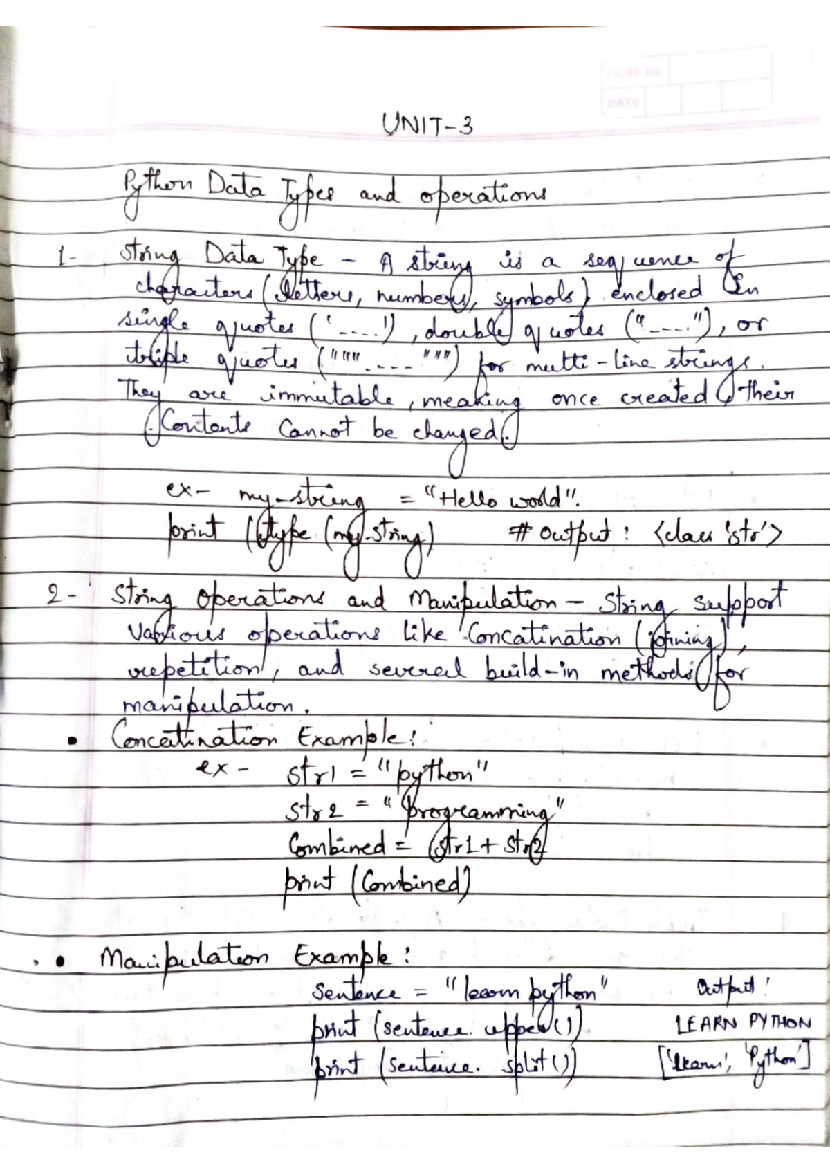 Unit-3: Python Data Types and Operations Overview - Studocu