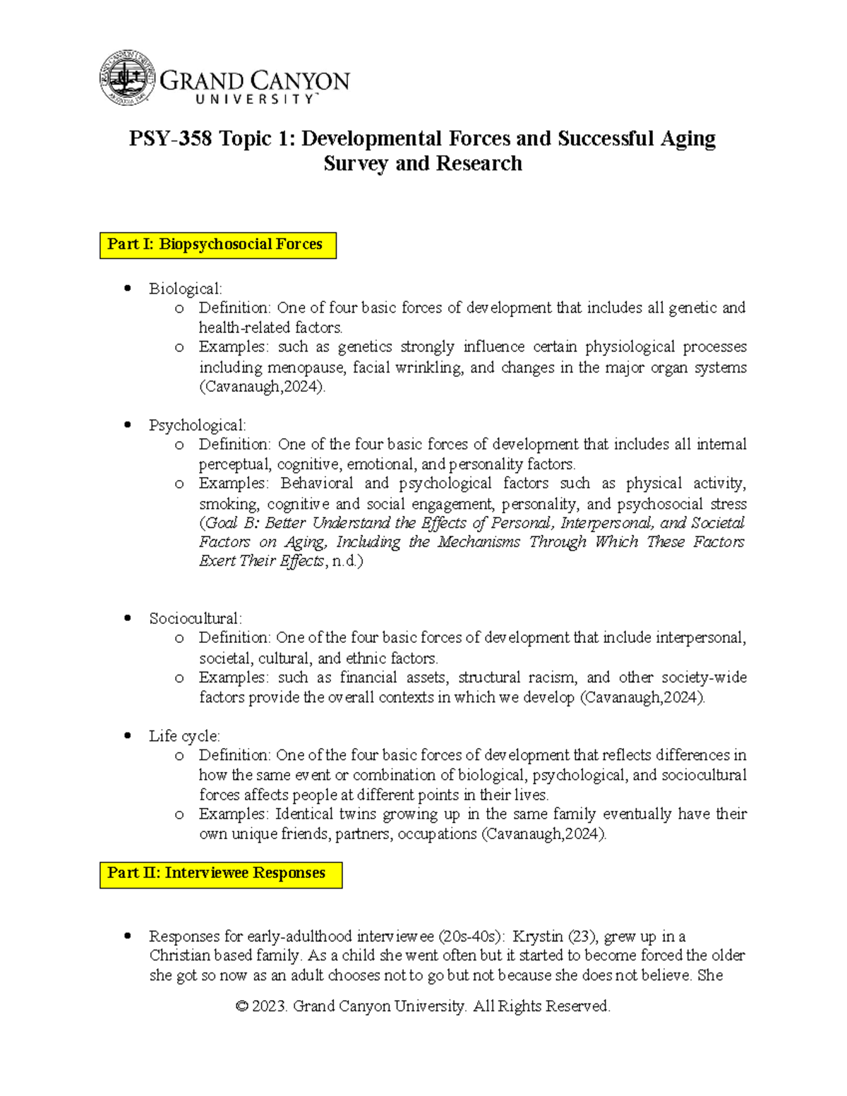 PSY 358 RS T1 Developmental Forces in Successful Aging Assignm. - Studocu