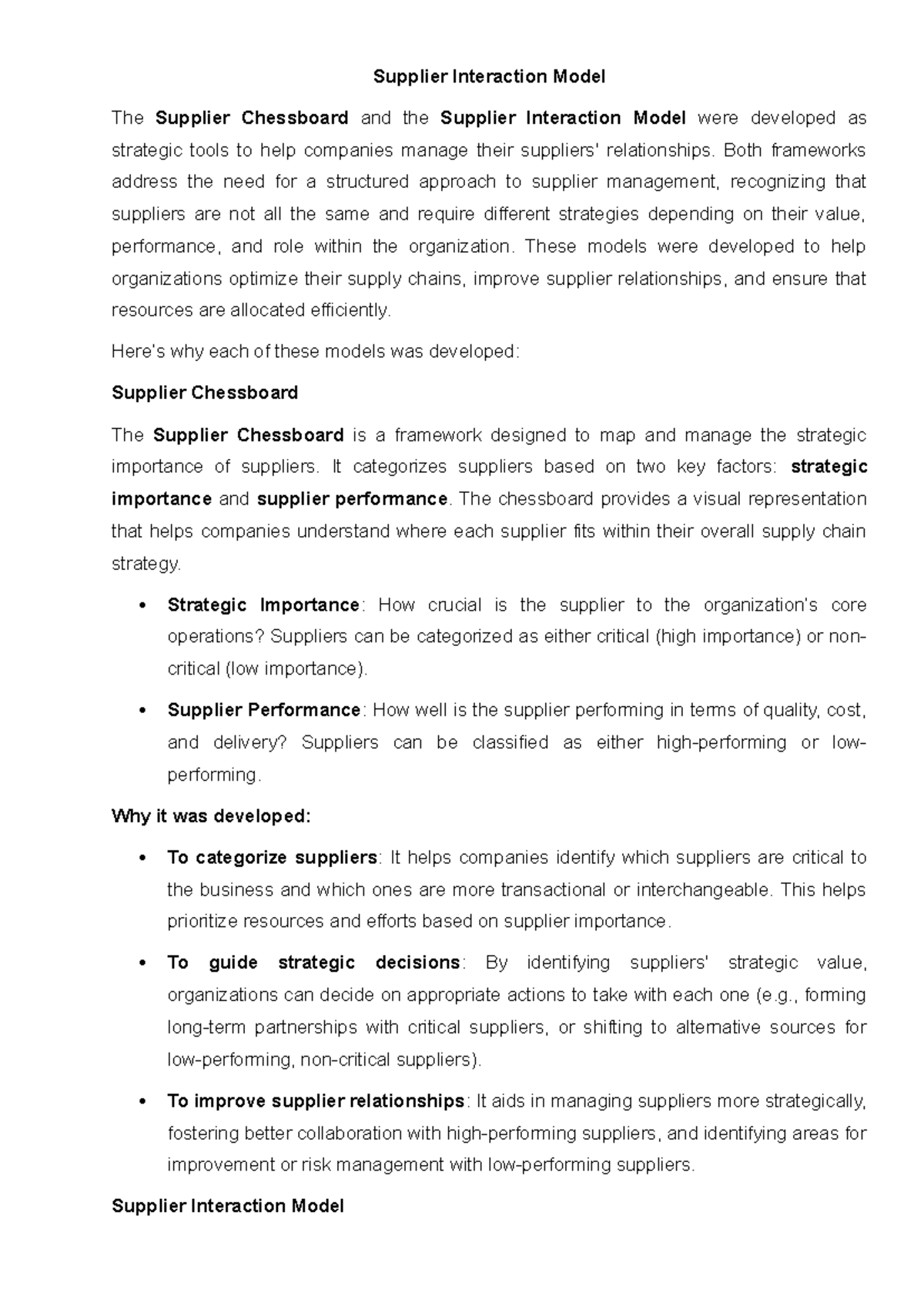Supplier Interaction Model - Both frameworks address the need for a ...