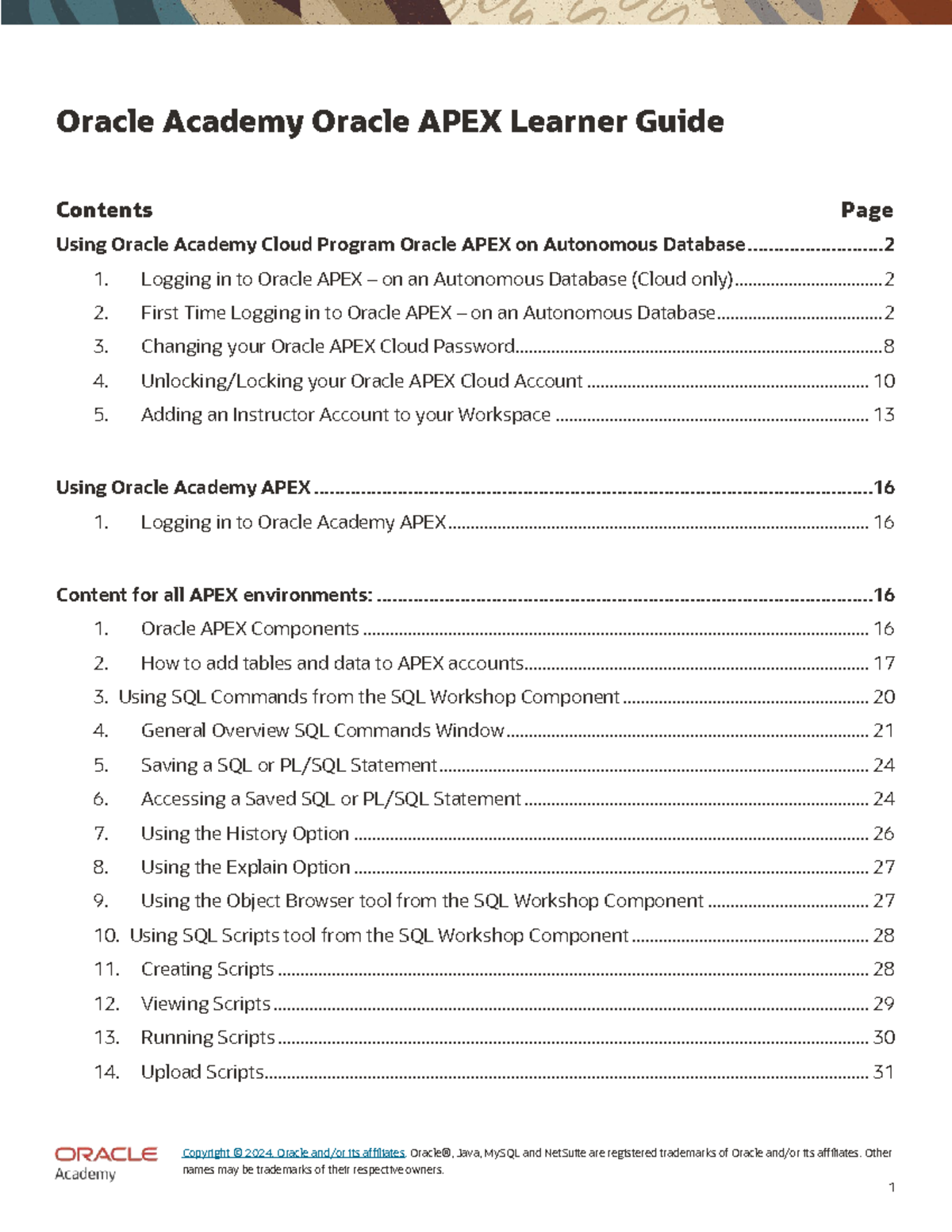 Oracle Academy APEX Learner Guide: Using APEX on Autonomous DB - Studocu