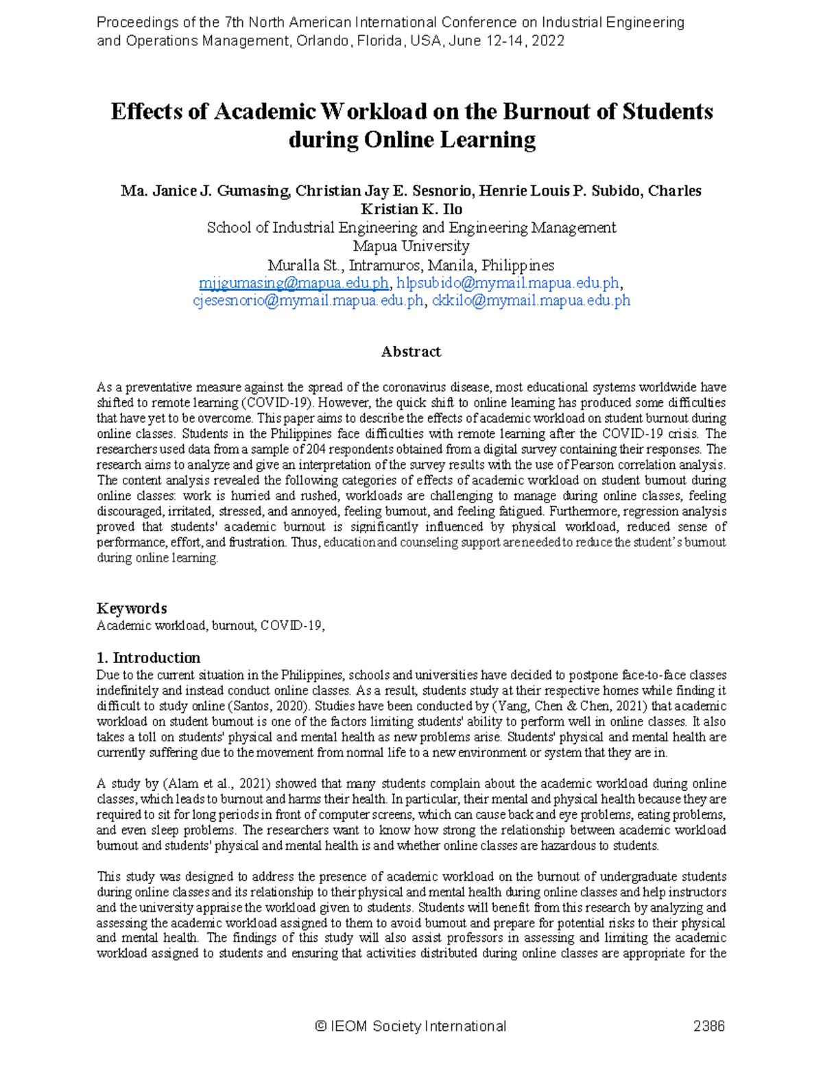 Effects of academic workload on student burnout during online learning ...