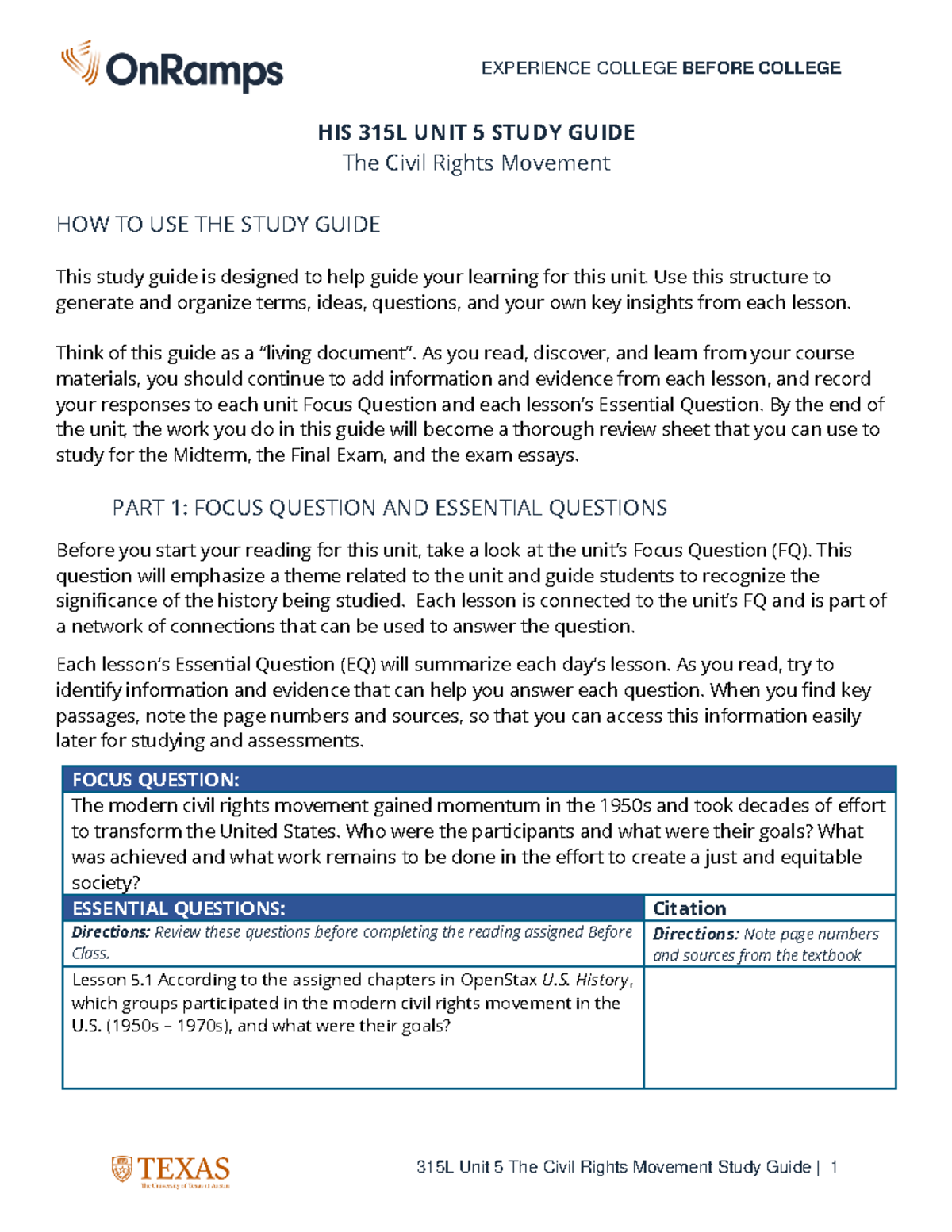 HIS 315L U5 Study Guide: The Civil Rights Movement Overview - Studocu