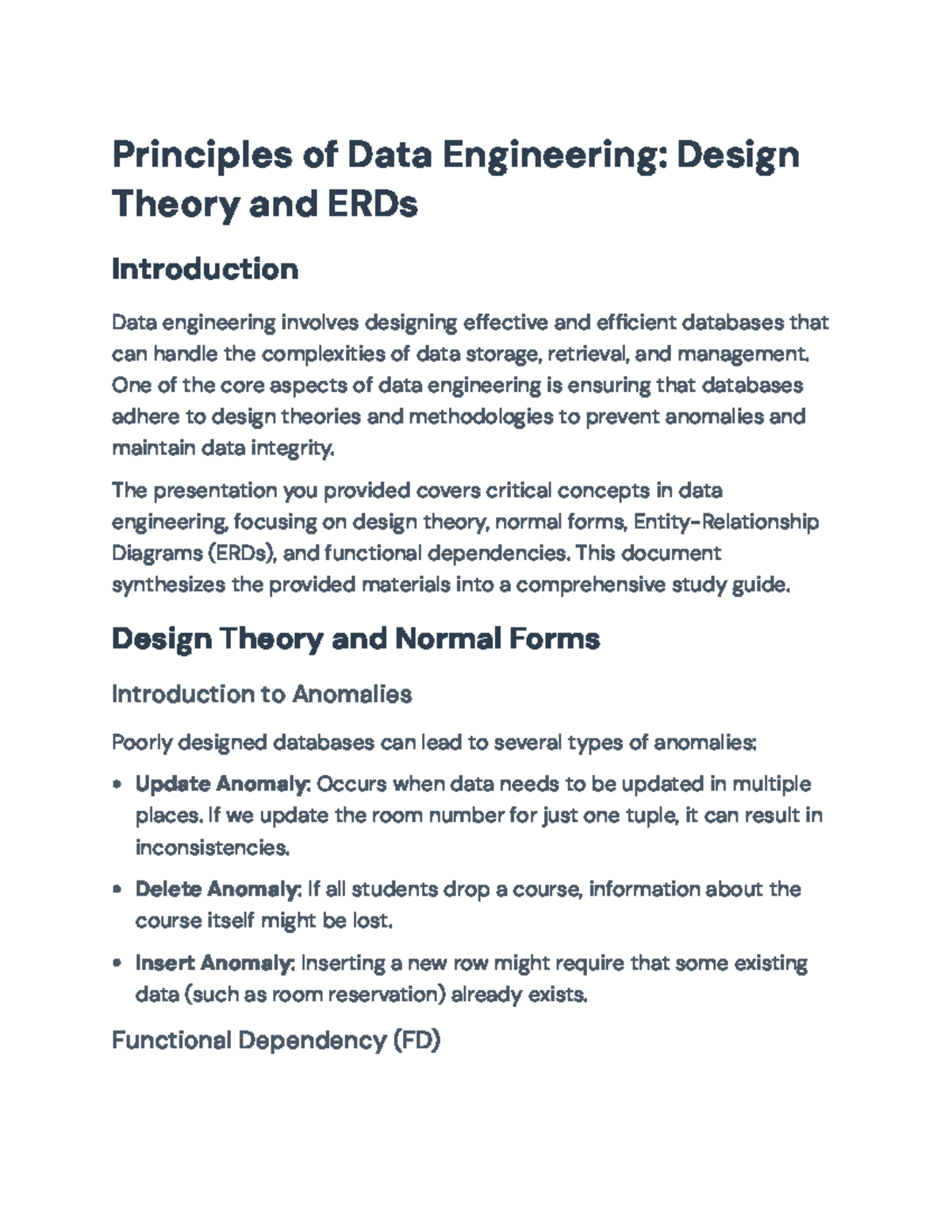 Data Engineering Principles: Design Theory and ERDs Study Guide ...