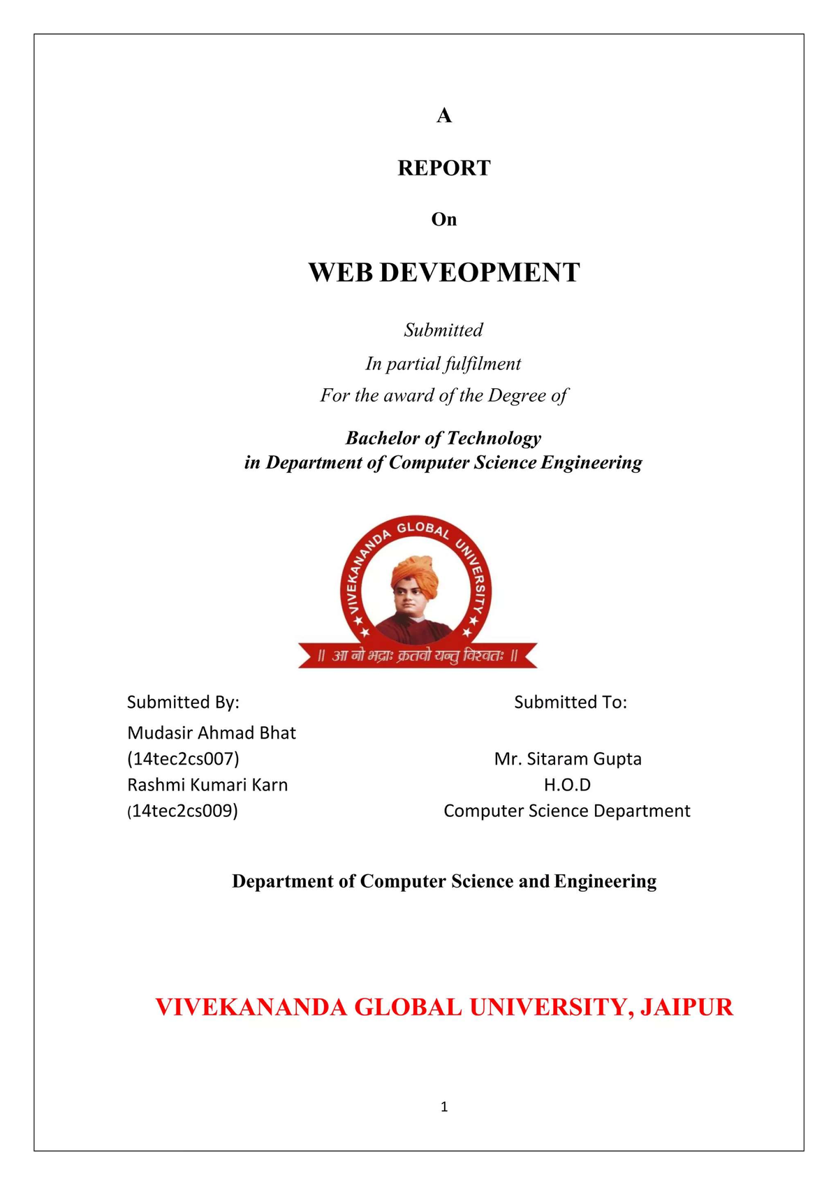Case Study on Web Development for B.Tech in CSE (14TEC2CS) - Studocu
