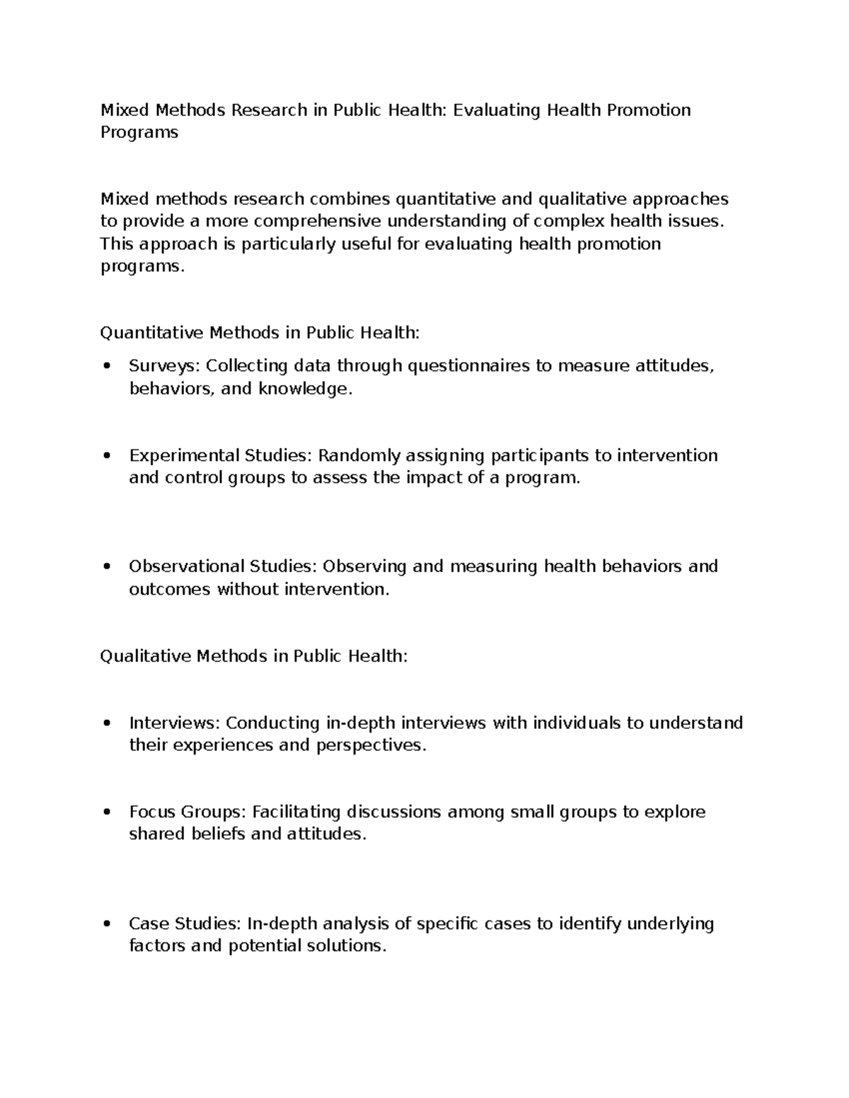Evaluating Health Promotion Programs - Mixed Methods Research in Public ...