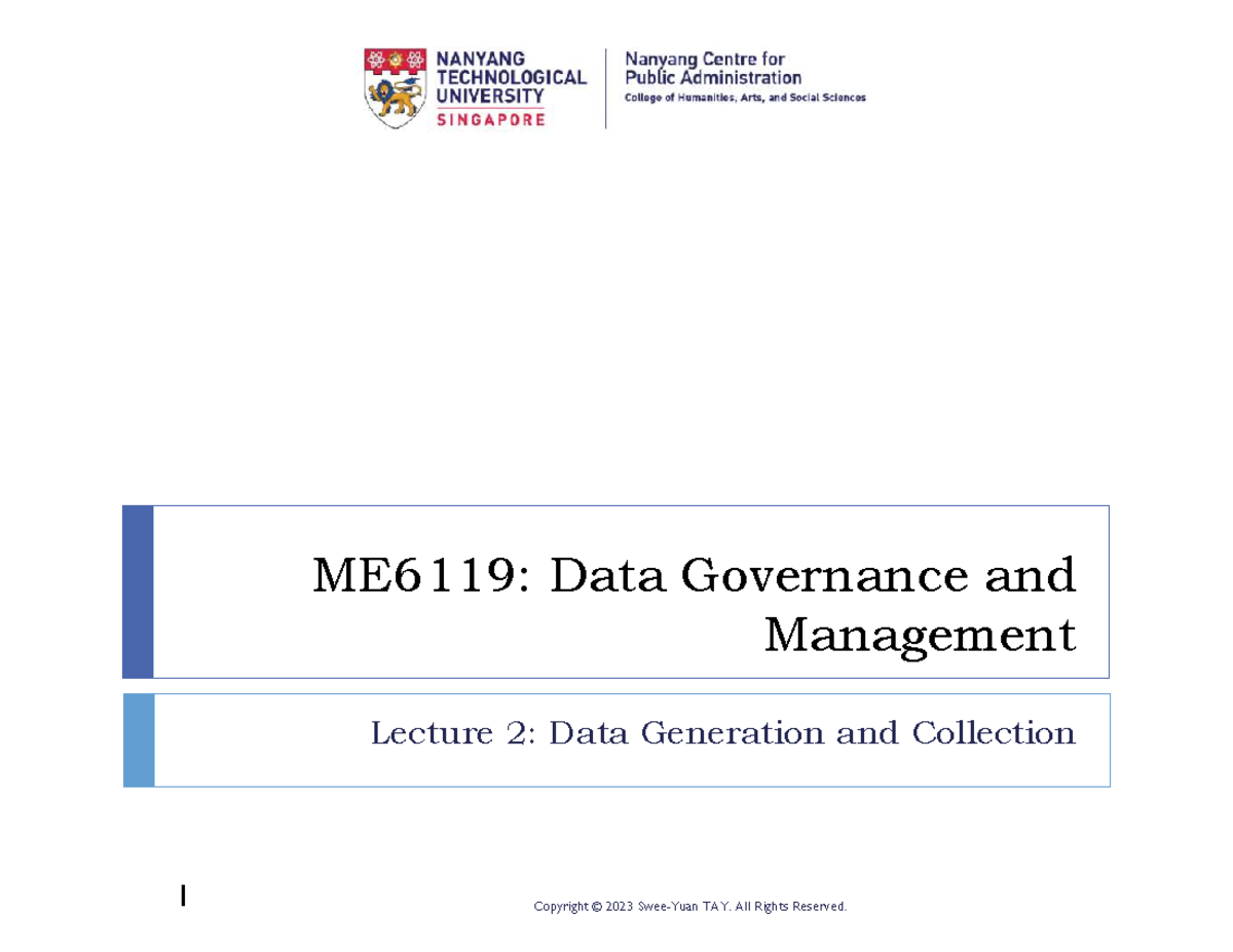 DGM Lecture 02 - Data Collection - ME6119: Data Governance and ...