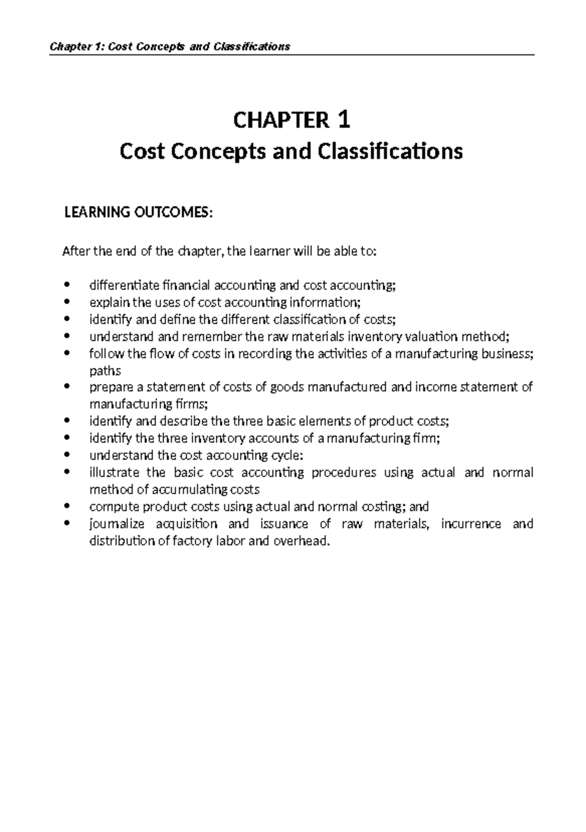 Chapter 1: Cost Concepts and Classifications - Cost Accounting and ...