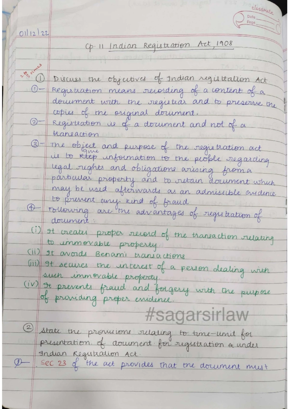 480060437 Final Exam Notes on Registration Act, 1908 - Studocu