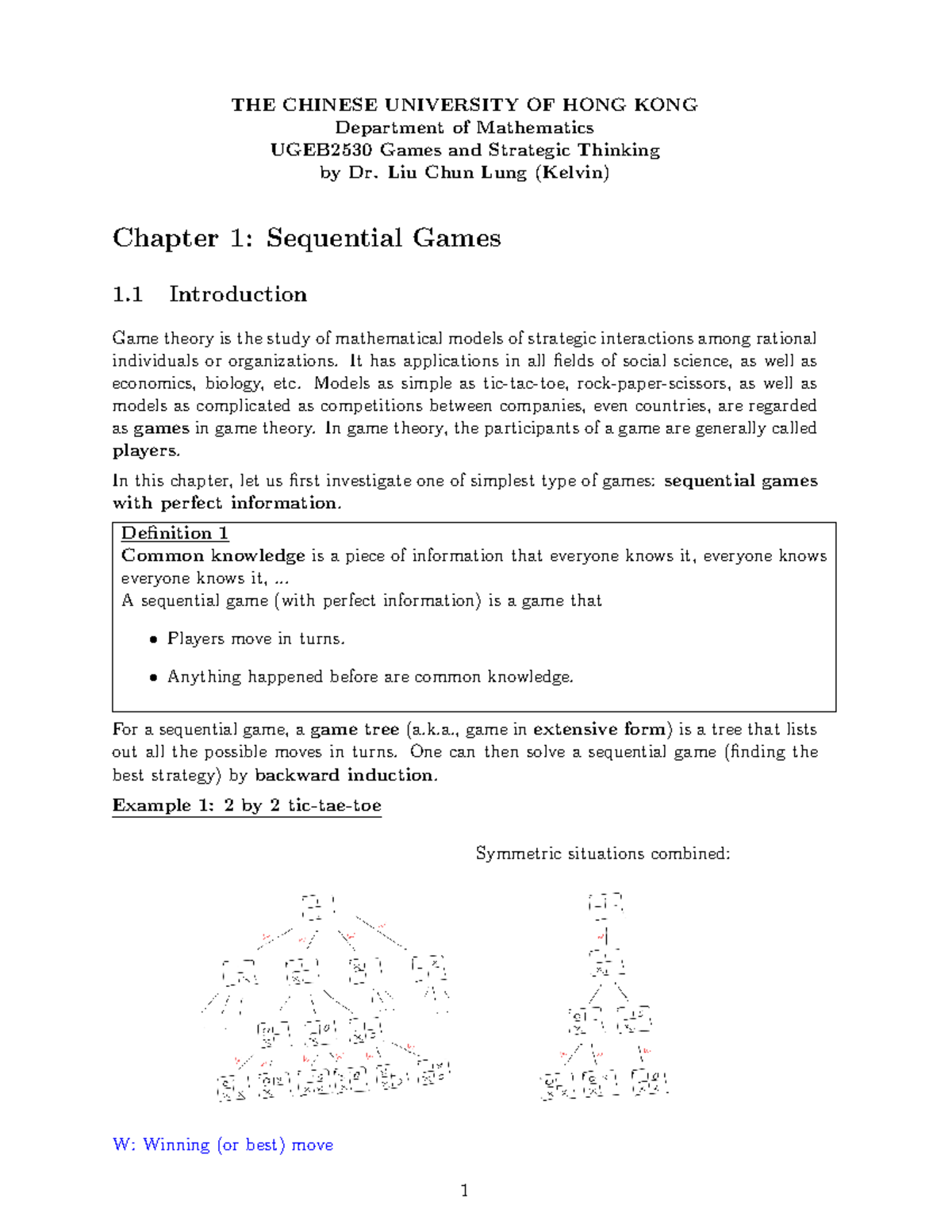UGEB2530 Chapter 1: Introduction to Sequential Games - Studocu