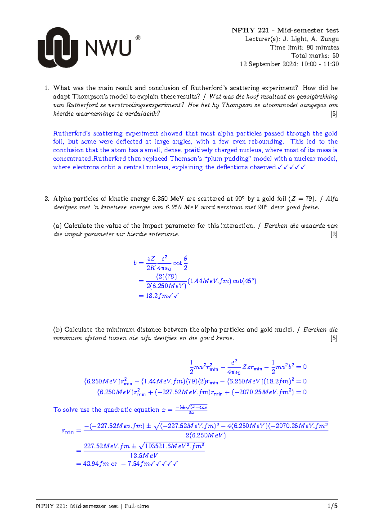 NPHY 221: Test 2 Memo for Physics 221 Exam - Studocu