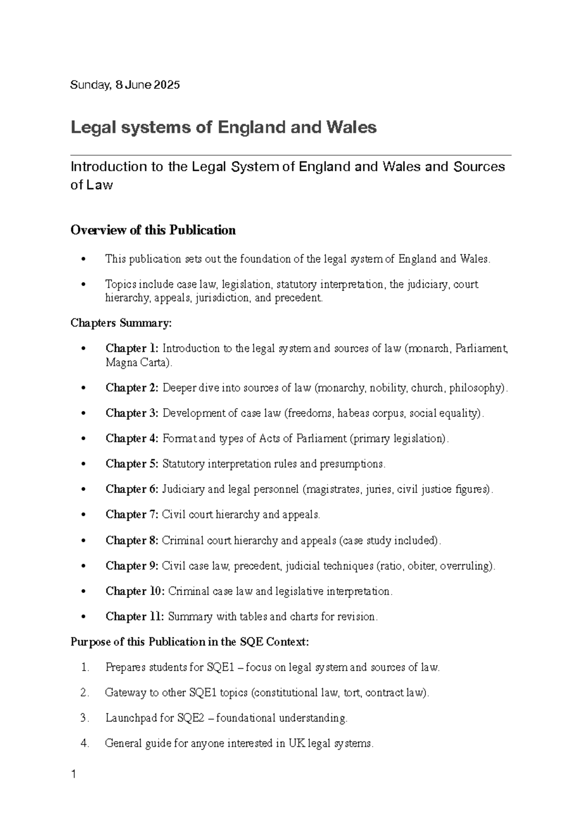 Legal Systems of England and Wales: An Overview for SQE1 - Studocu