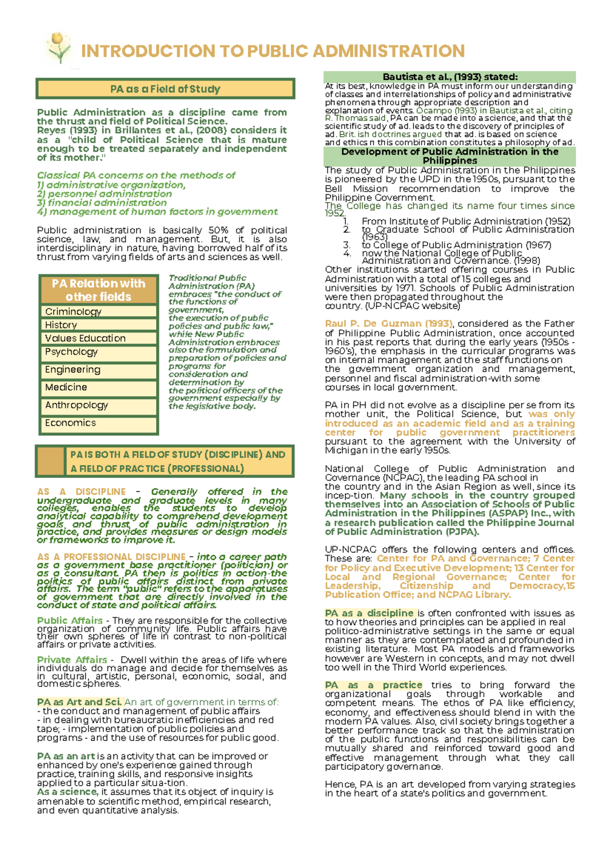 PA Midterm Notes: Exploring Public Administration as a Discipline and ...