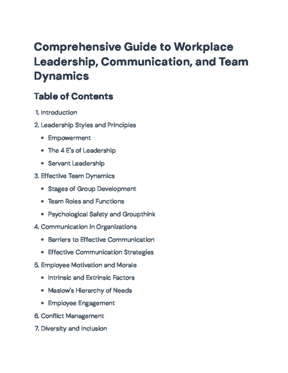 Comprehensive Guide to Leadership, Communication, and Team Dynamics ...