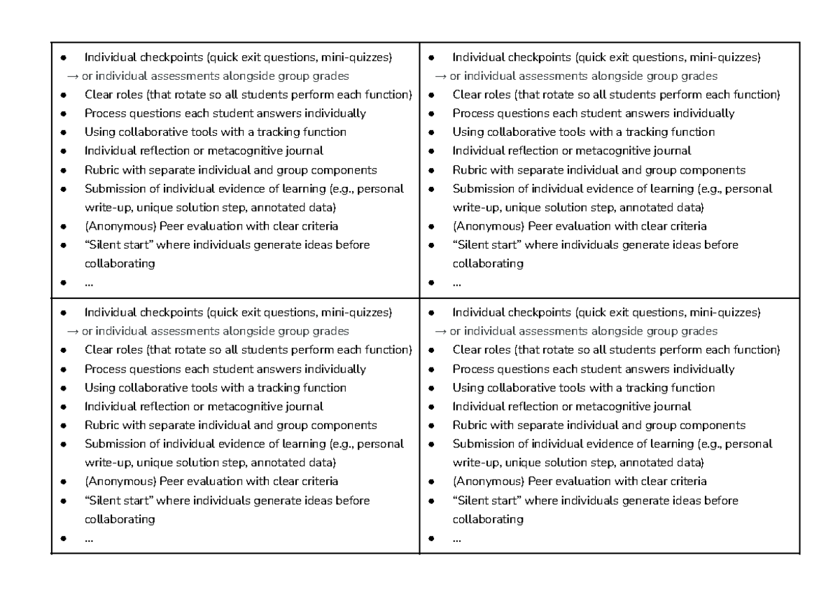 Strategies for Individual Assessments and Collaborative Learning - Studocu