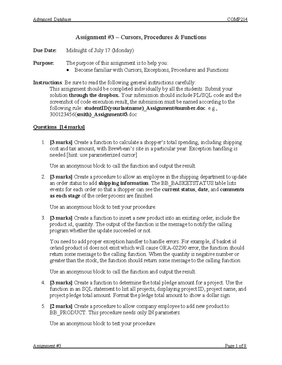 COmp 214 Assignment 3 - Assignement3 - Assignment #3 – Cursors ...