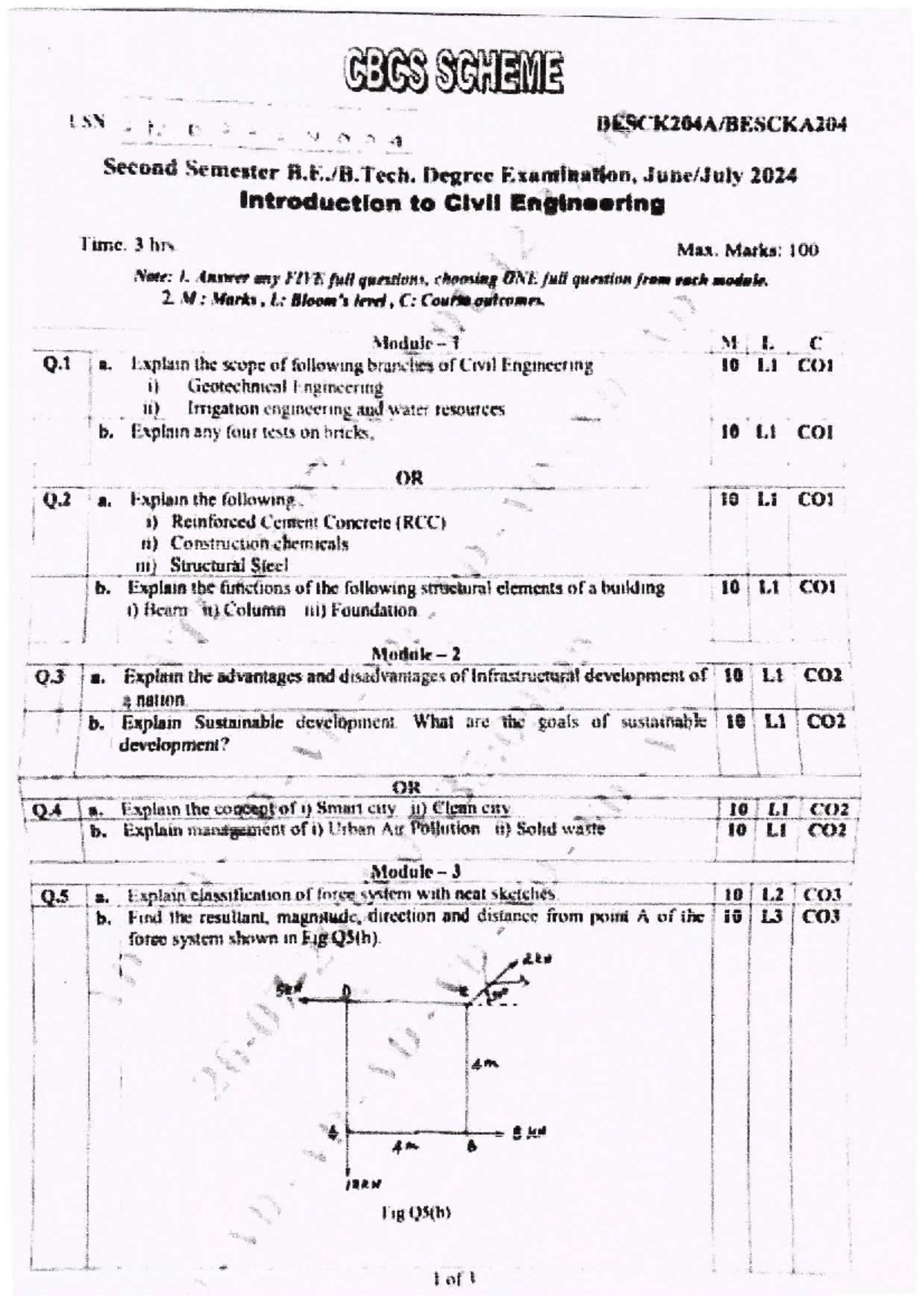 CBCS SCHEME LSN 2nd Sem Tech. Degree Exam 2024: Intro to Civil Engg ...
