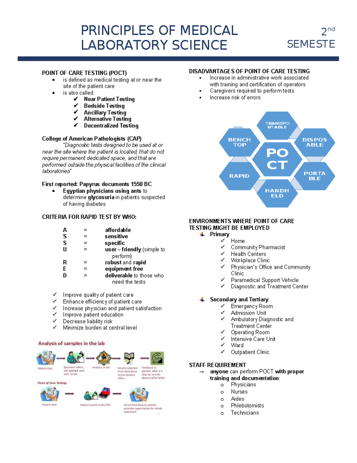 PMLS-POCT-1: Summary of Point of Care Testing Principles - Studocu