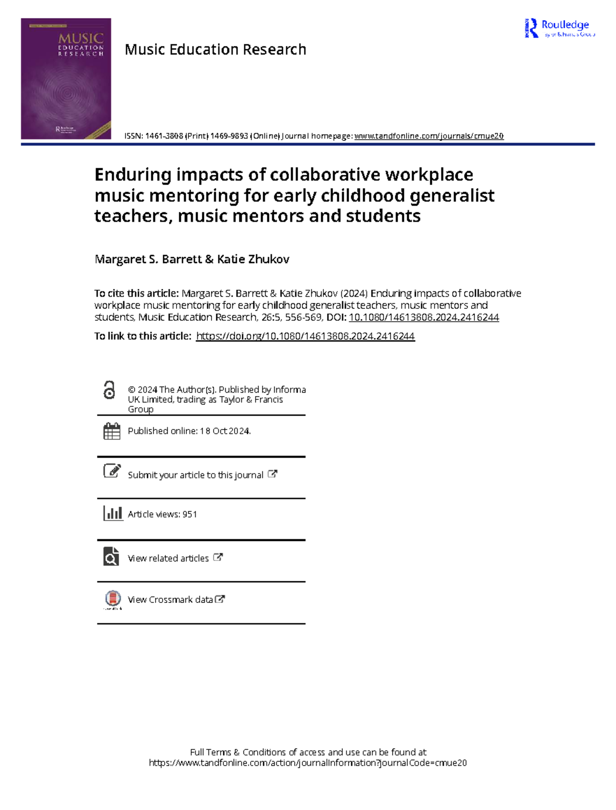 Enduring Impacts of Collaborative Music Mentoring in Early Childhood ...