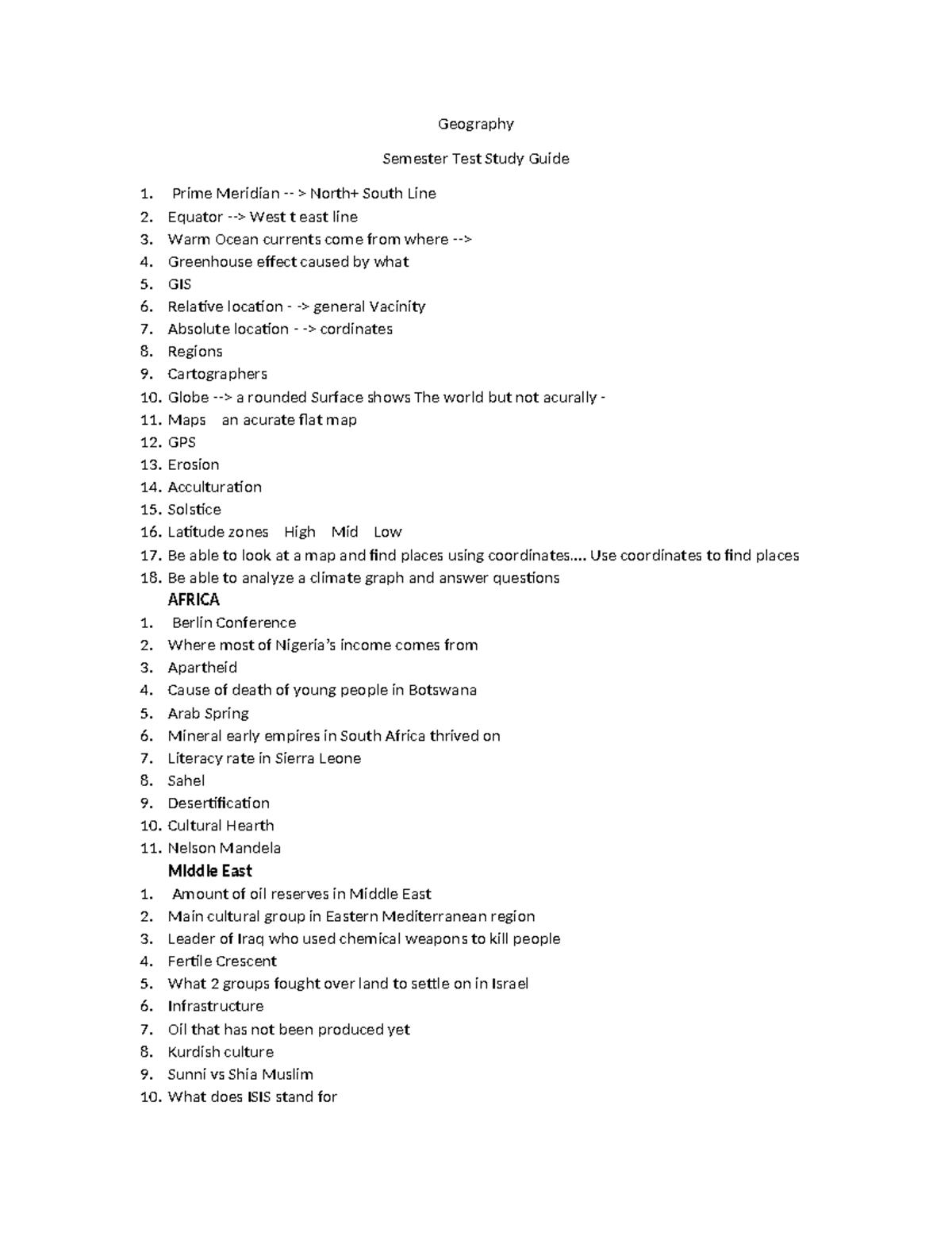 Geography Semester Test Study Guide: Key Concepts and Topics - Studocu