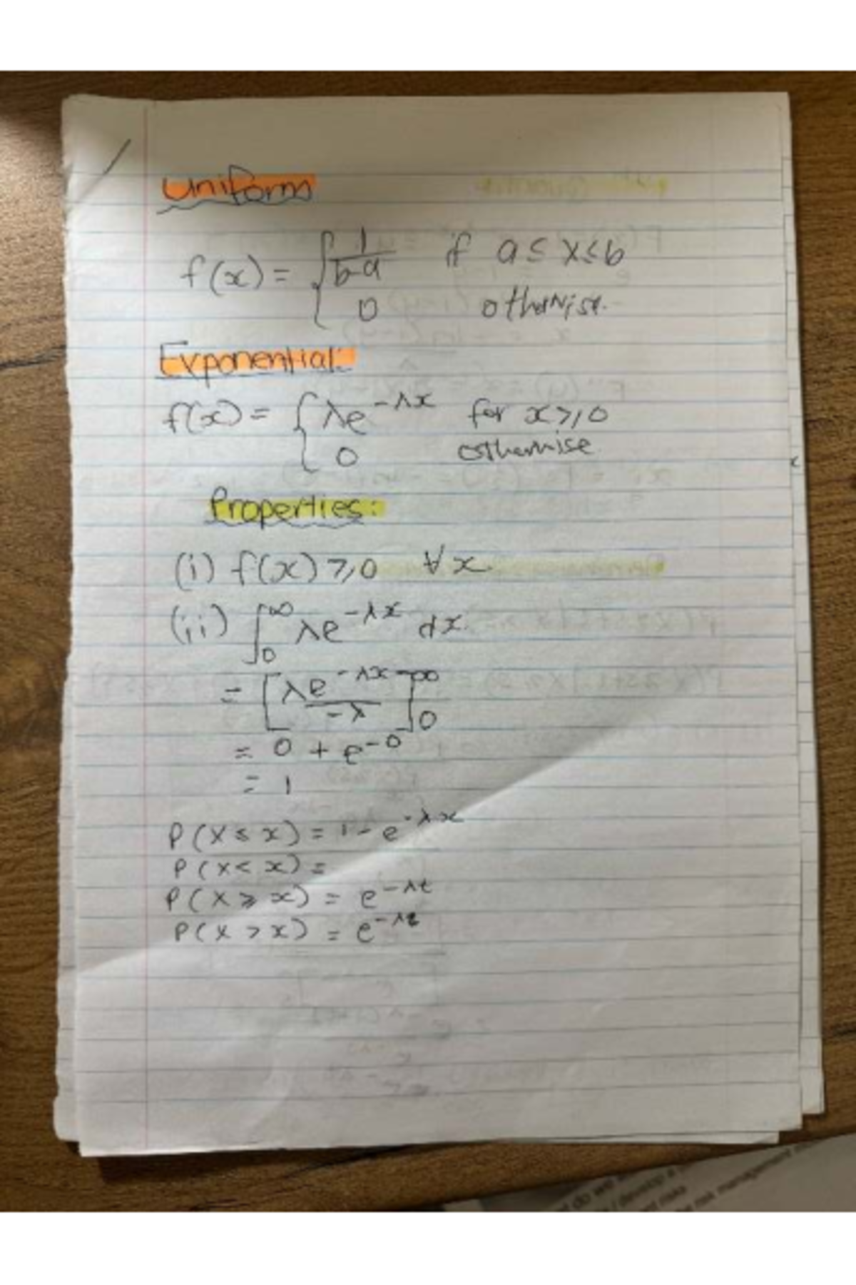 Continuous Random Variables: Properties and Exponential Functions - Studocu