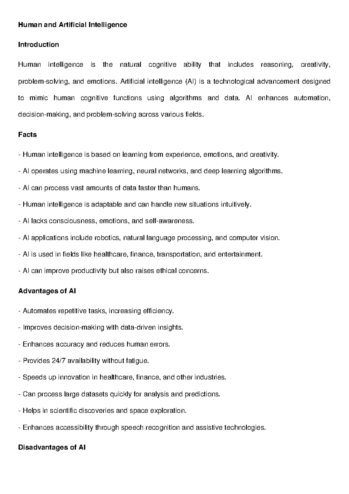 Human and ai - lab of prof com - Human and Artificial Intelligence ...