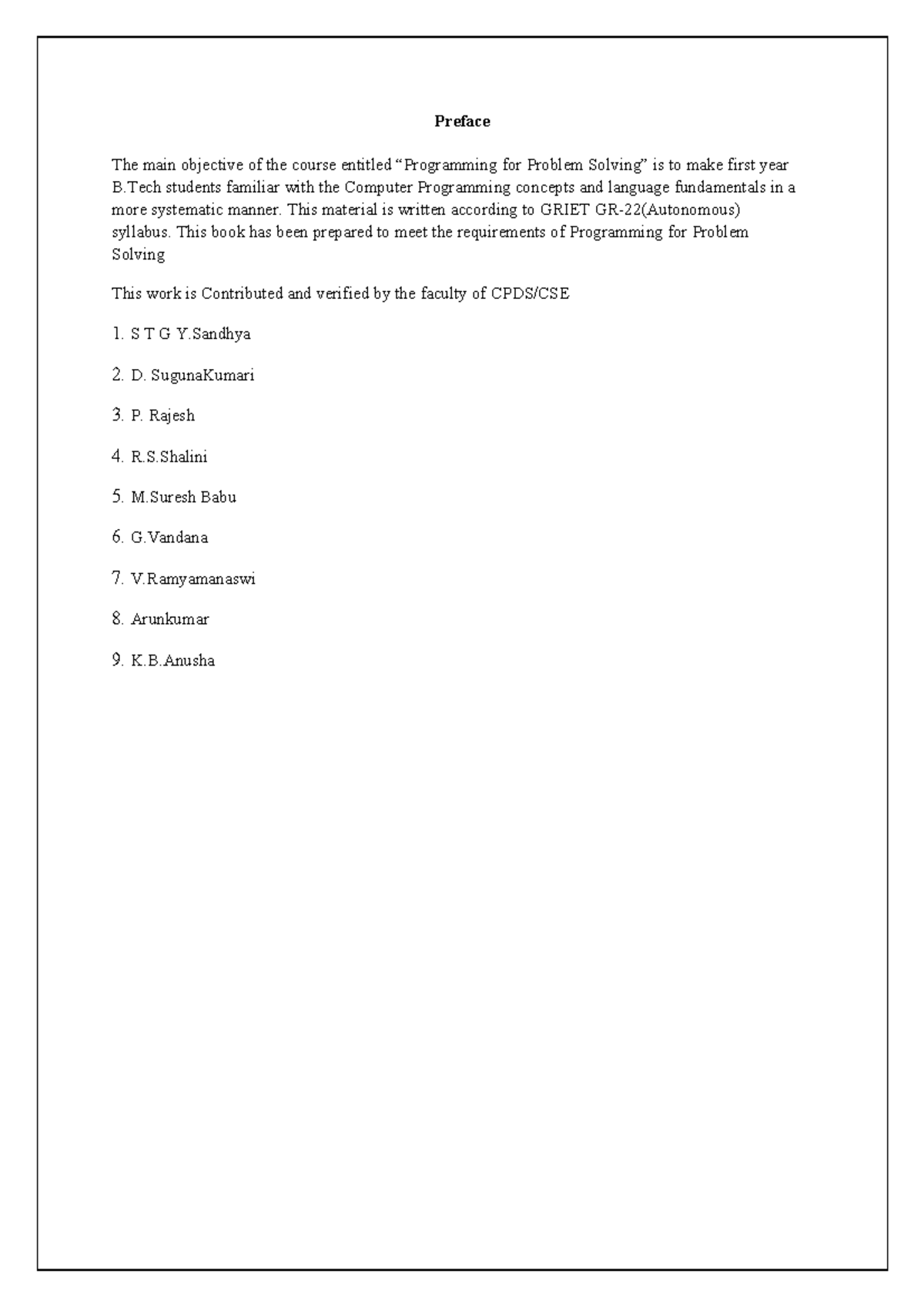 Programming for Problem Solving (T) - GRIET GR-22 Course Notes - Studocu