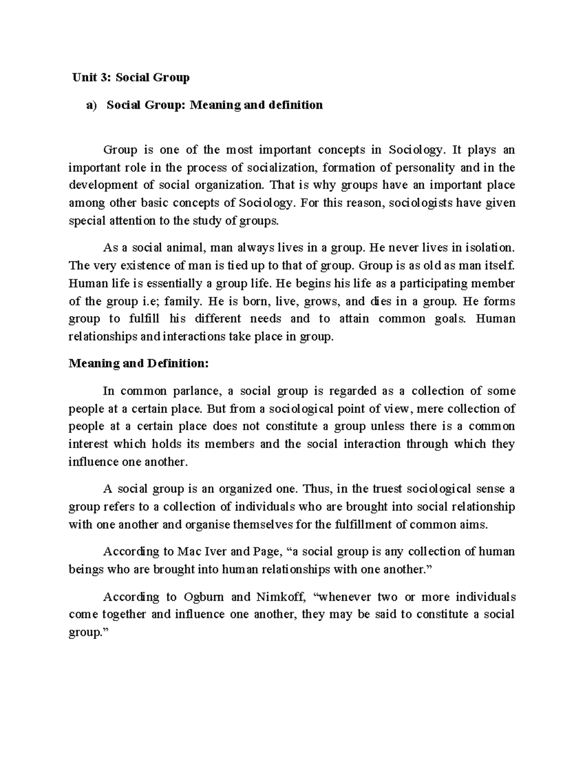 Unit 3: Social Group - Meaning, Definition, and Characteristics in ...
