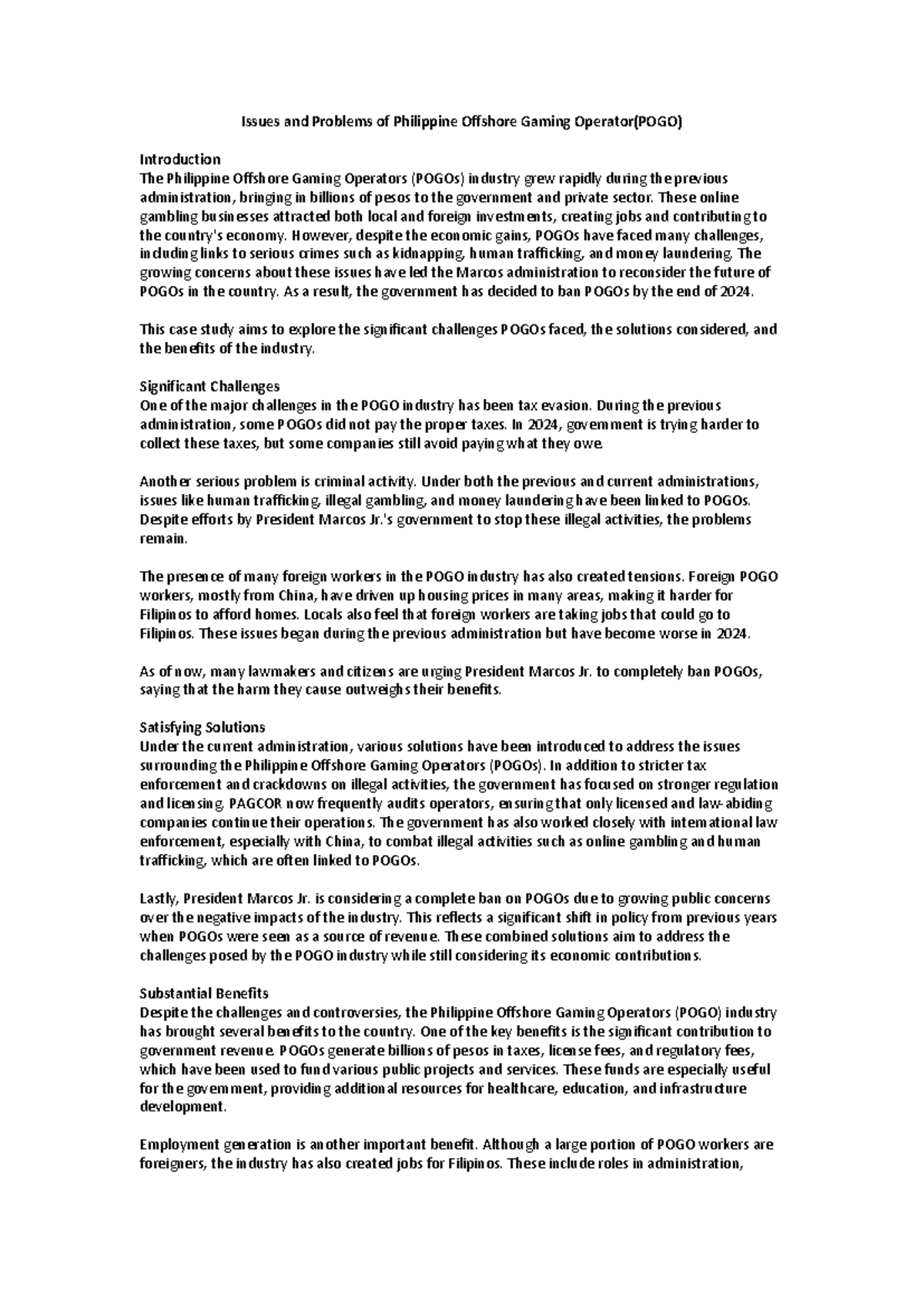 Case Study on POGO Issues: Challenges and Solutions - W12232 - Studocu