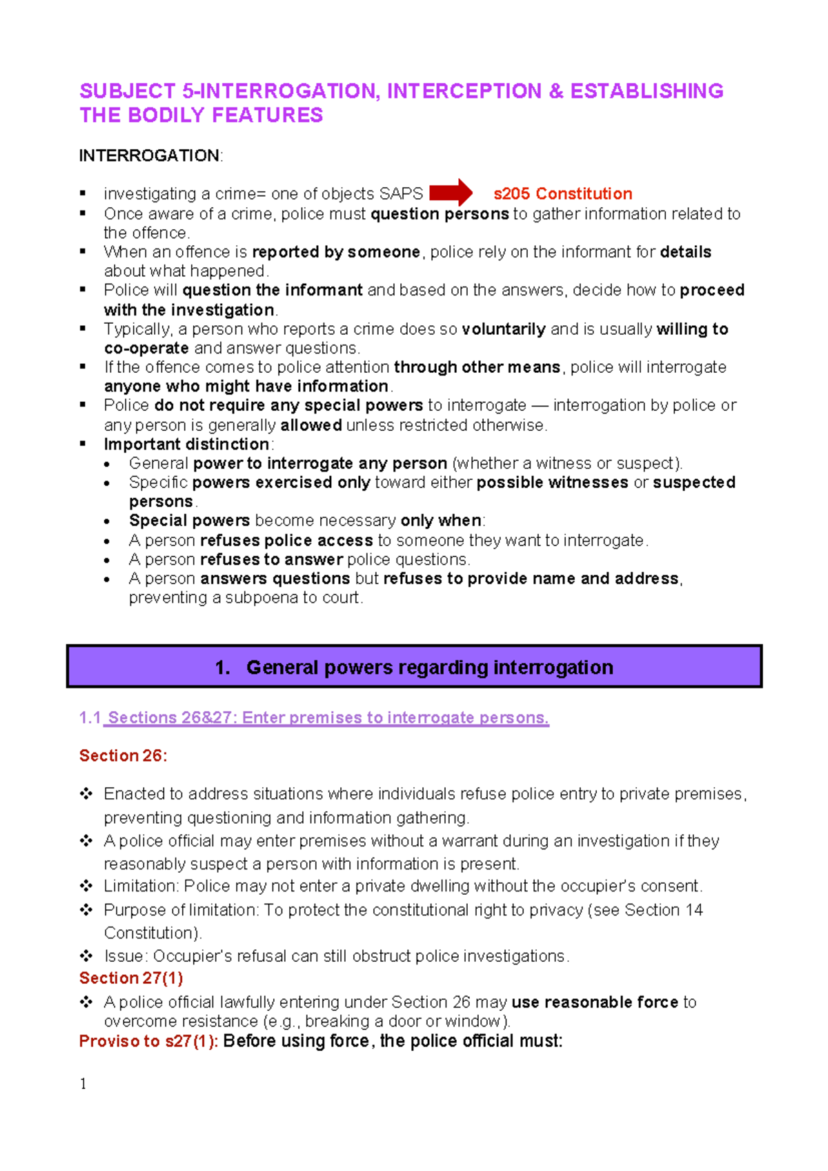 SPR SUBJ 5 - Criminal Procedure: Interrogation & Evidence Collection ...