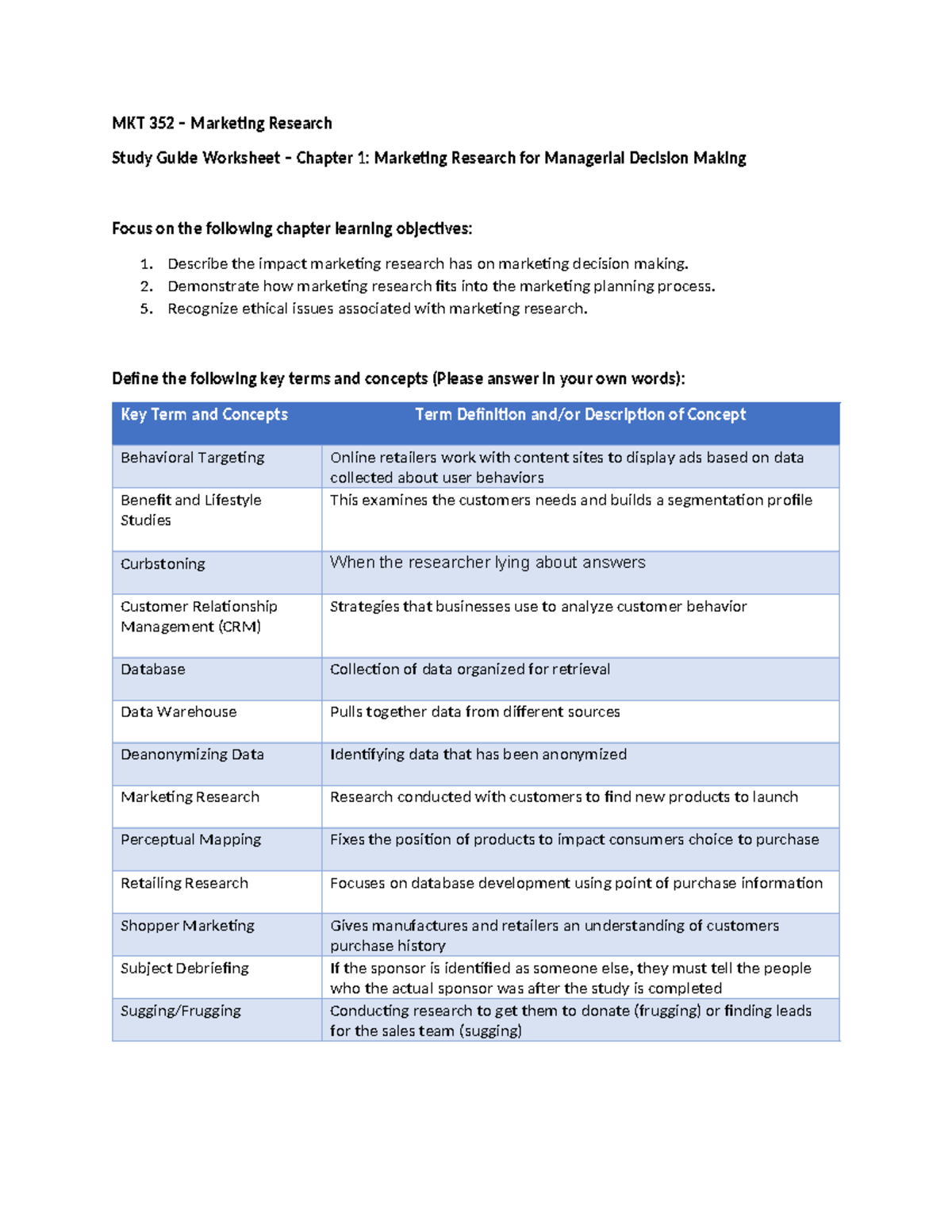MKT 352 Study Guide: Chapter 1 - Marketing Research Insights - Studocu