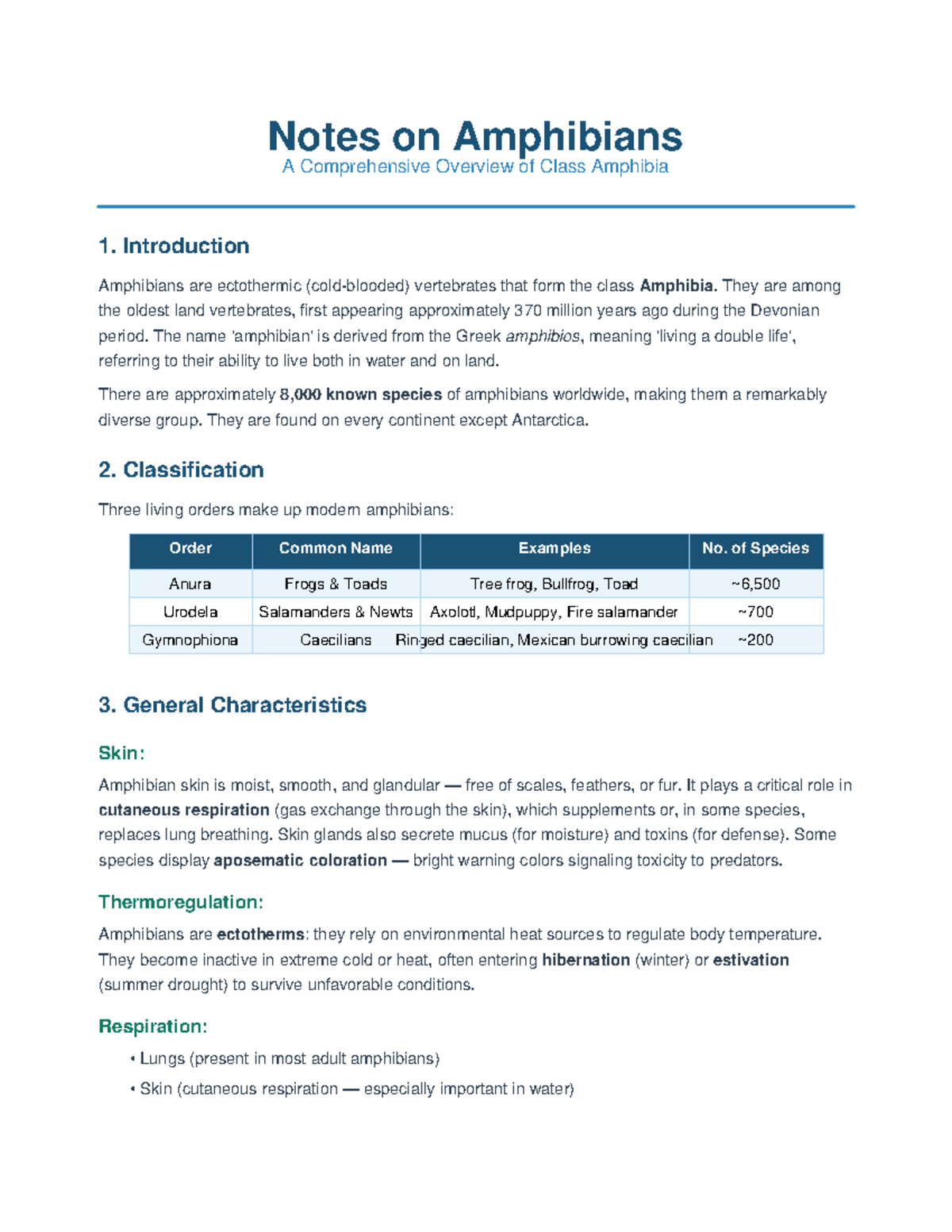 Amphibians (BIO101) Lecture Notes: Overview of Class Amphibia - Studocu