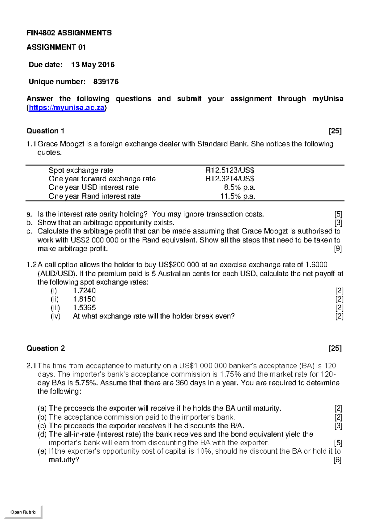 1576415 FIN4802 2016 Assignments: FX & Options Analysis - Studocu