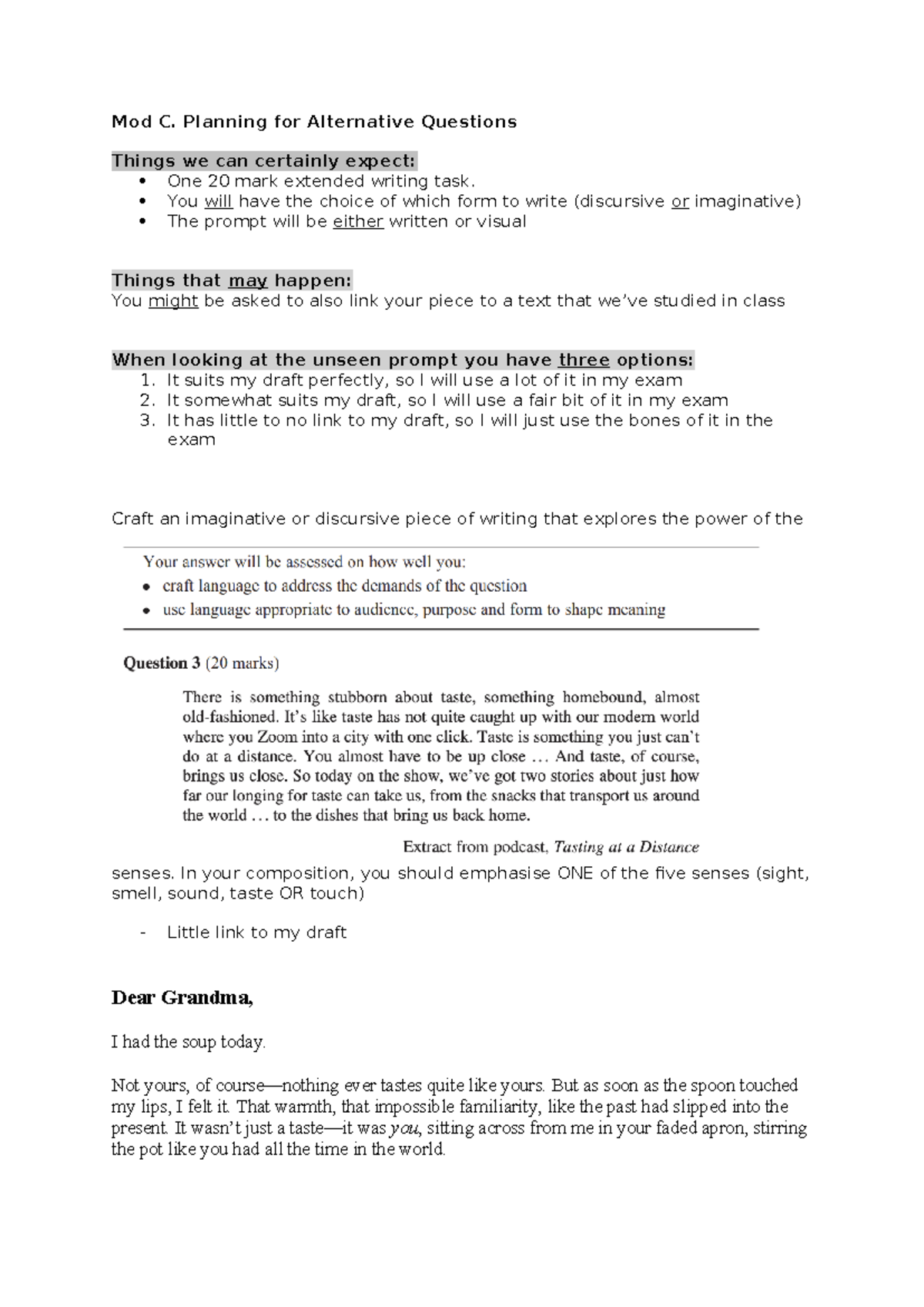 Mod C. Planning for Alternative Questions: Writing Task Strategies ...
