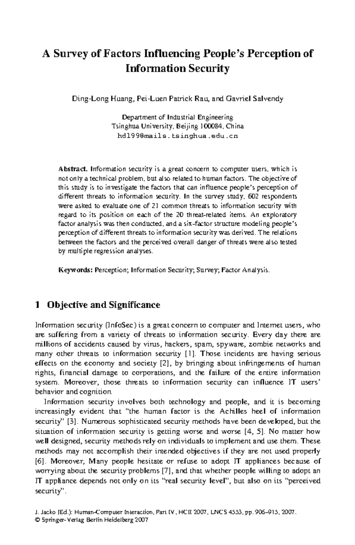 A Survey of Factors Influencing InfoSec Perception (Cyber Security ...