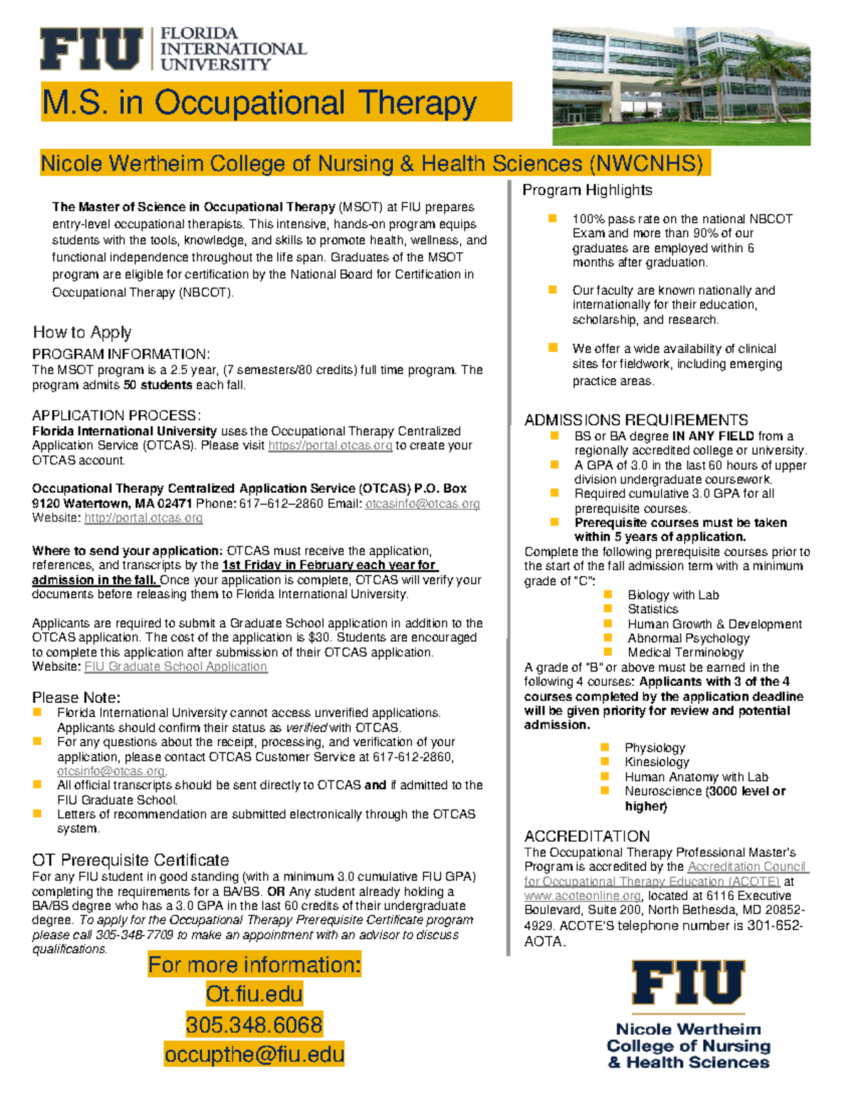 MSOT Program Brochure 2023: Your Pathway to Occupational Therapy - Studocu
