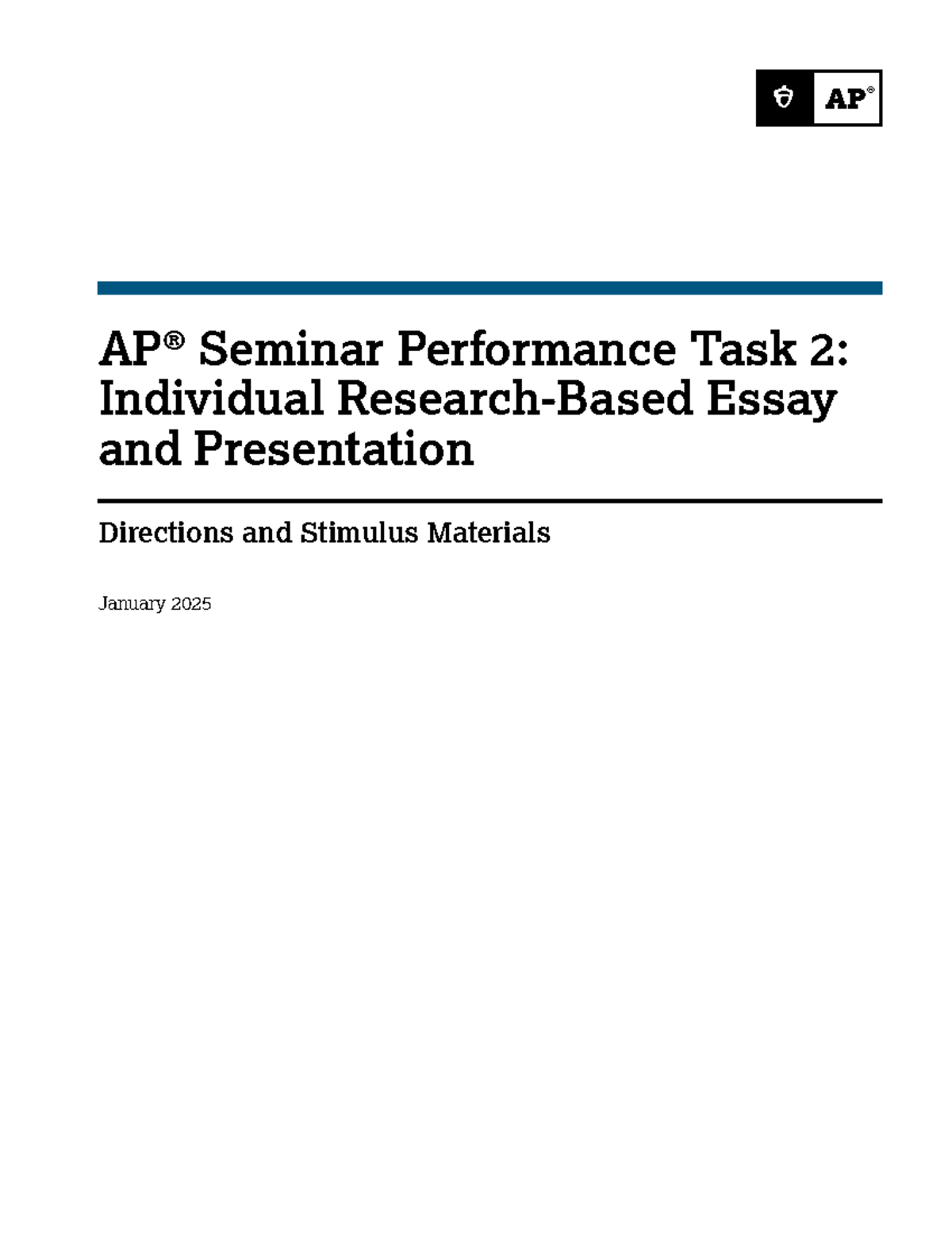 AP Seminar 2025 IWA Stimulus Sources - AP ® Seminar Performance Task 2 ...