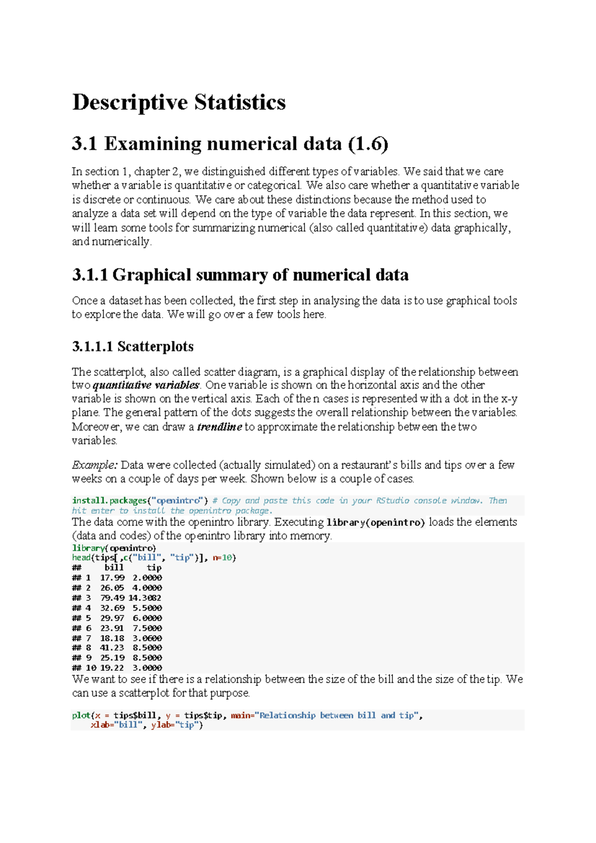 Descriptive Statistics: Examining Numerical Data Techniques - Studocu