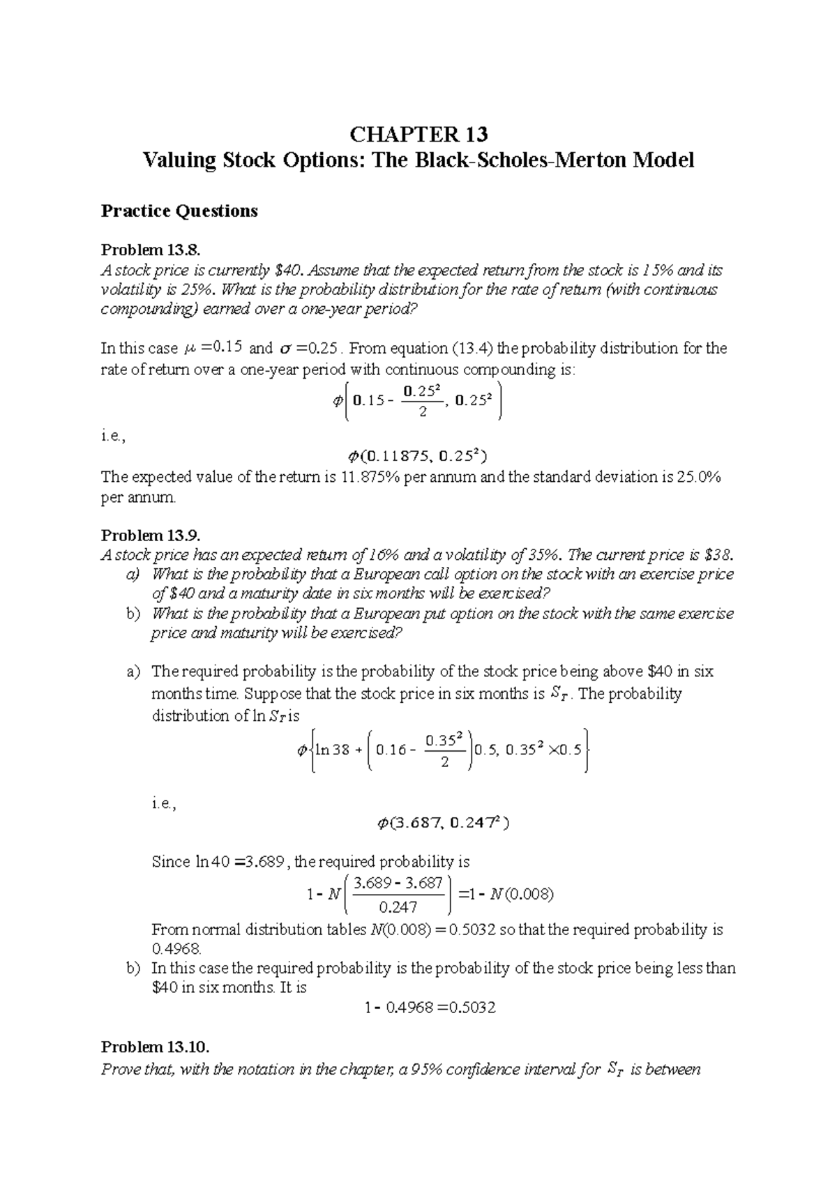 Valuing Stock Options Solutions: Hull Fund 8e Ch13 - Studocu
