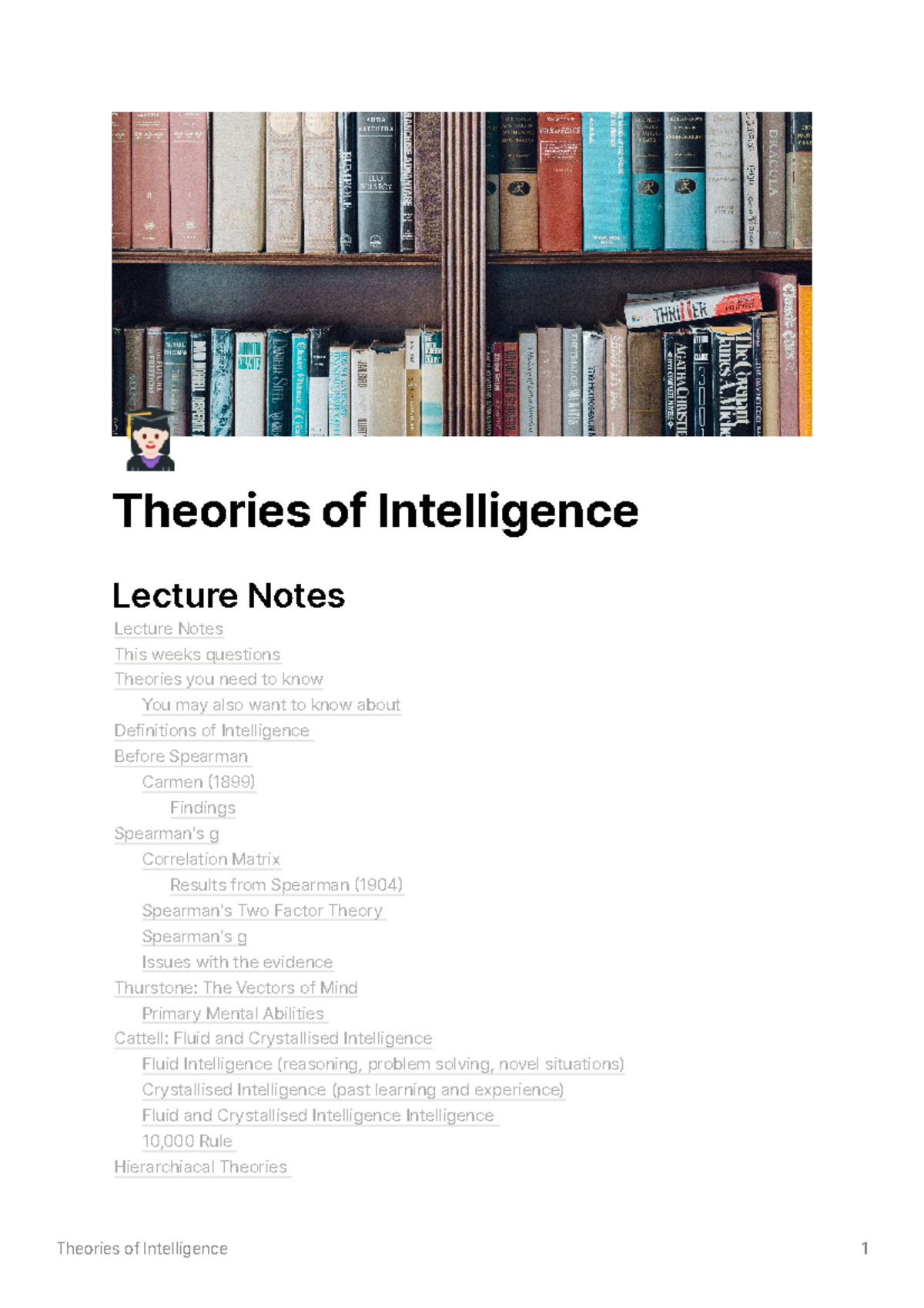 Theories of Intelligence - Theories of Intelligence Lecture Notes ...