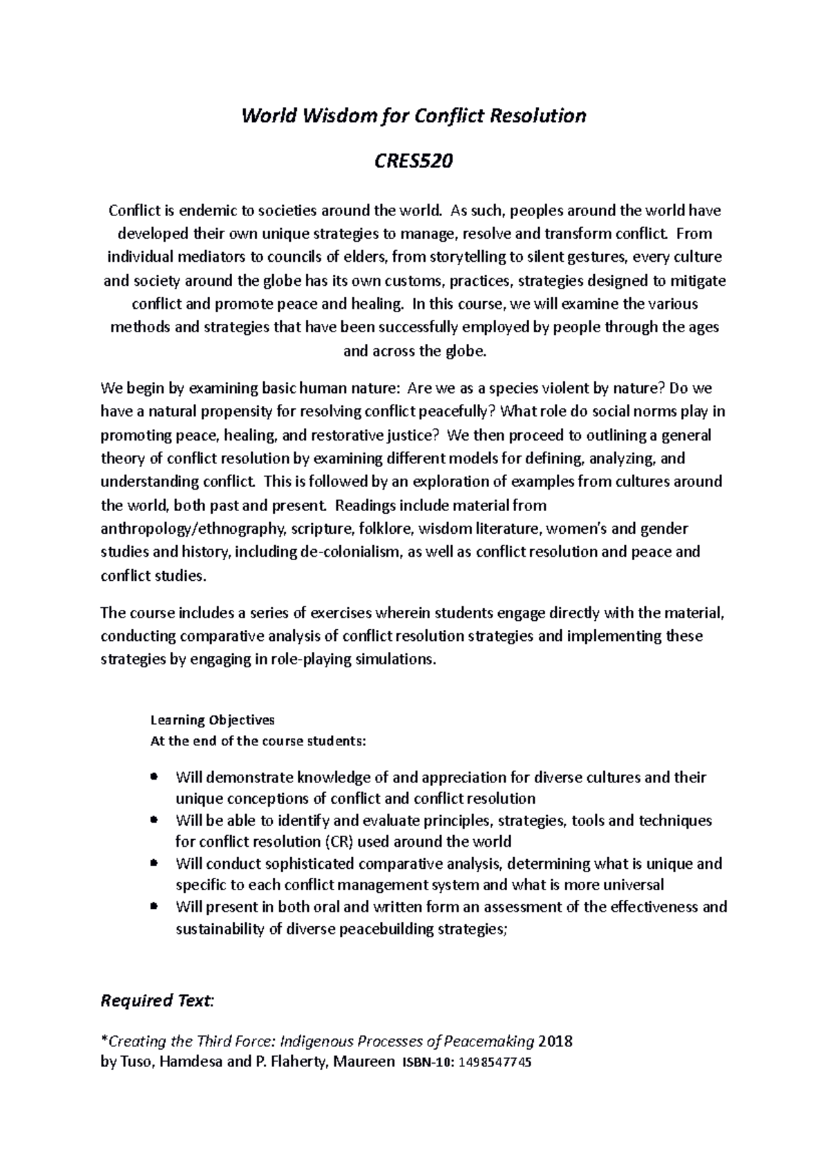 CRES520 World Wisdom - Course Syllabus & Learning Objectives 2023 - Studocu