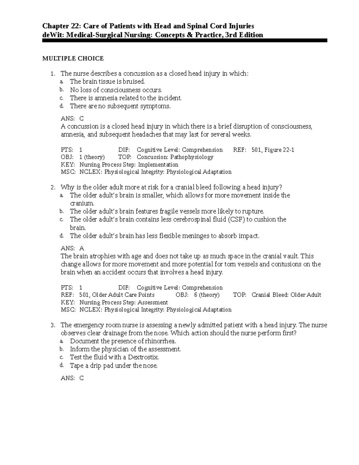 C22 - Chapter 22: Care of Patients with Head & Spinal Cord Injuries ...