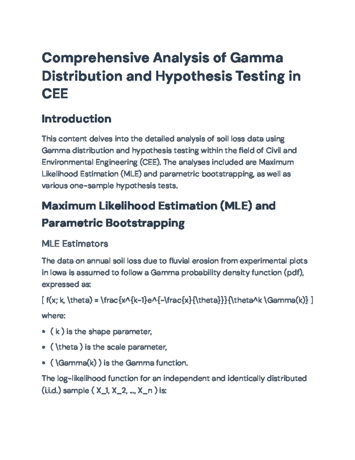 Comprehensive Analysis of Gamma Distribution and Hypothesis Testing in ...