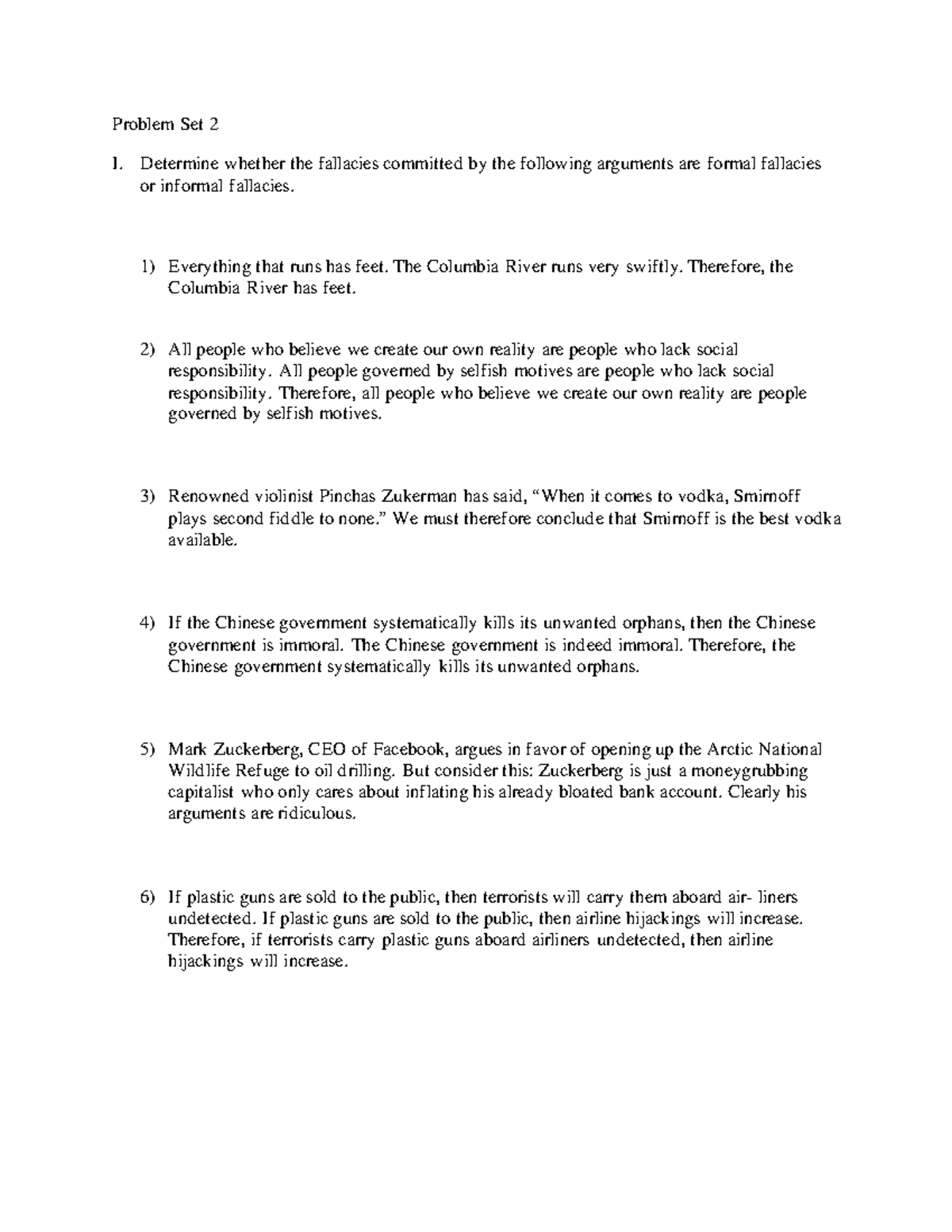 PHI 005 Problem Set 2: Identifying Fallacies in Arguments - Studocu