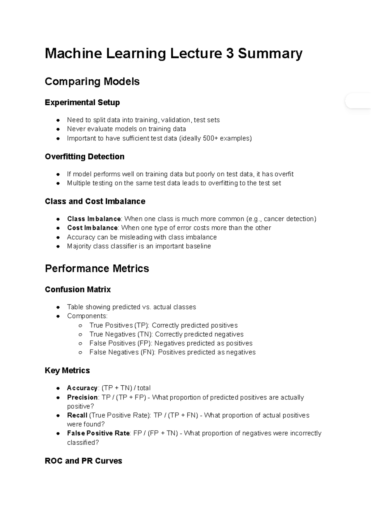 Machine Learning Lecture 3 Summary: Data Splitting & Model Evaluation ...