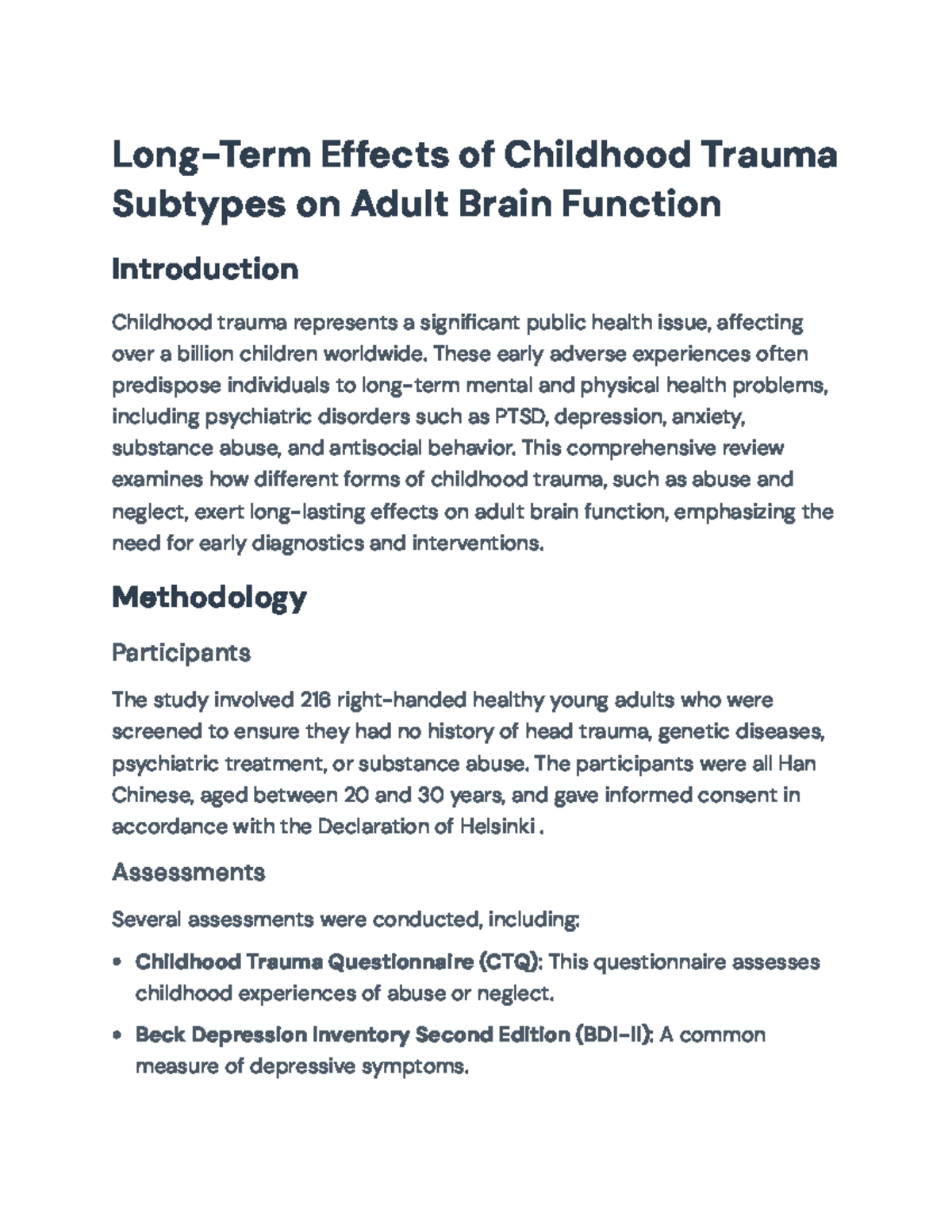 Long-Term Effects of Childhood Trauma on Adult Brain Function and ...