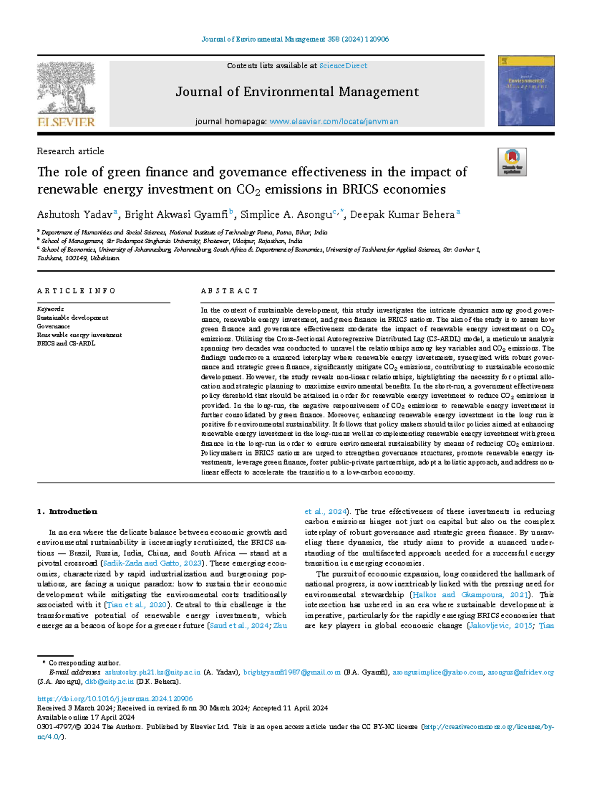 The Role of Green Finance and Governance in Renewable Energy's Impact ...