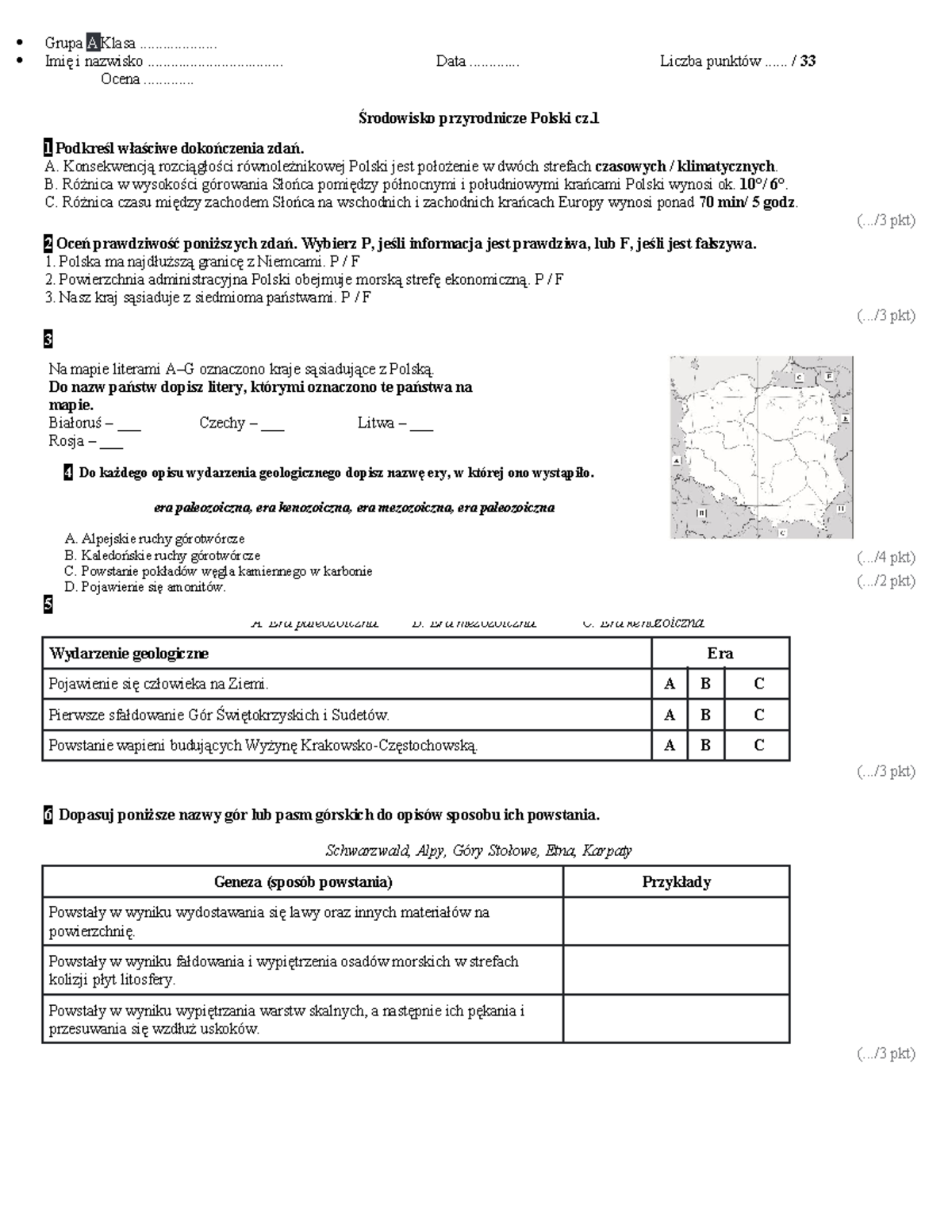 Sprawdzian środowisko Przyrodnicze Polski Cz.1 www.studocu.com