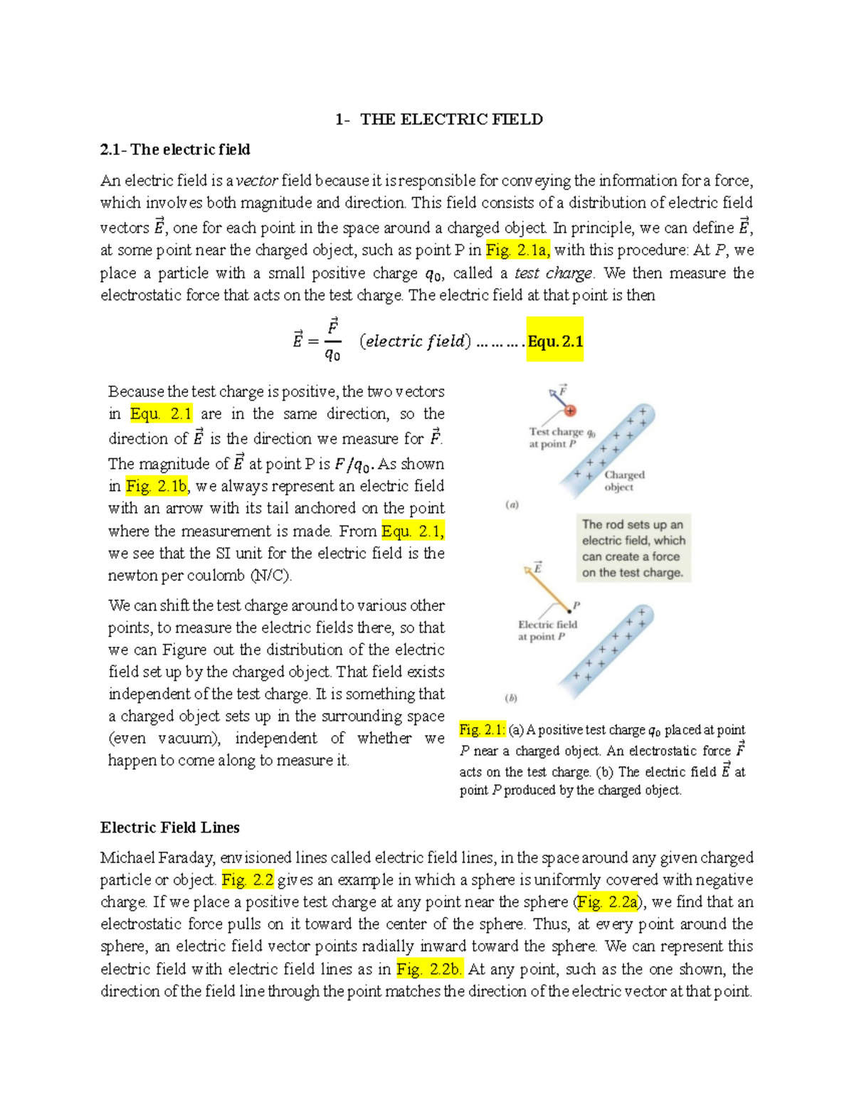 Electric Field Concepts - Student Notes (Course Code: PHYS101) - Studocu